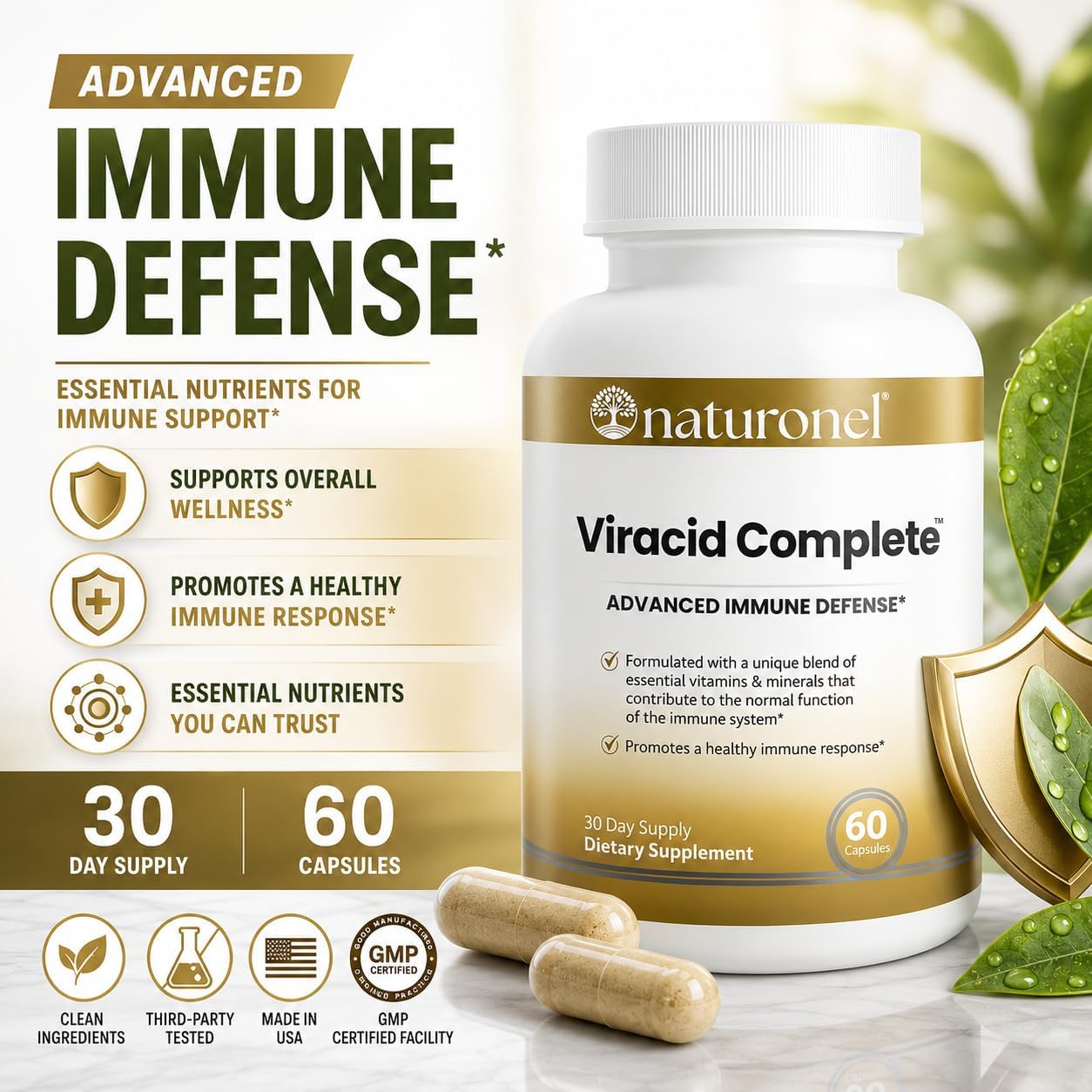 Viracid Complete (5-Pack) Comprehensive Immune Formula with Elderberry, Echinacea, Garlic, Zinc, L-Glutamine &amp; Turmeric 95% Curcuminoids | Premium Supplement, Made in USA, GMP Certified