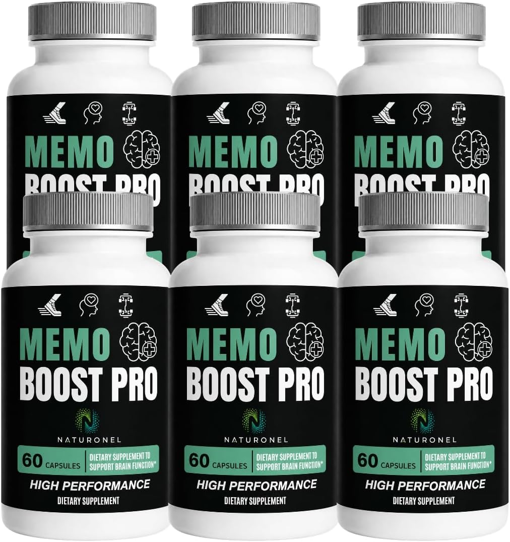 Memo Boost Pro - Brain Supplement (6 Bottles) Focus Supplement for Memory, Mental Clarity &amp; Brain Health Support – Nootropic Formula with DMAE, Bacopa &amp; Phosphatidylserine
