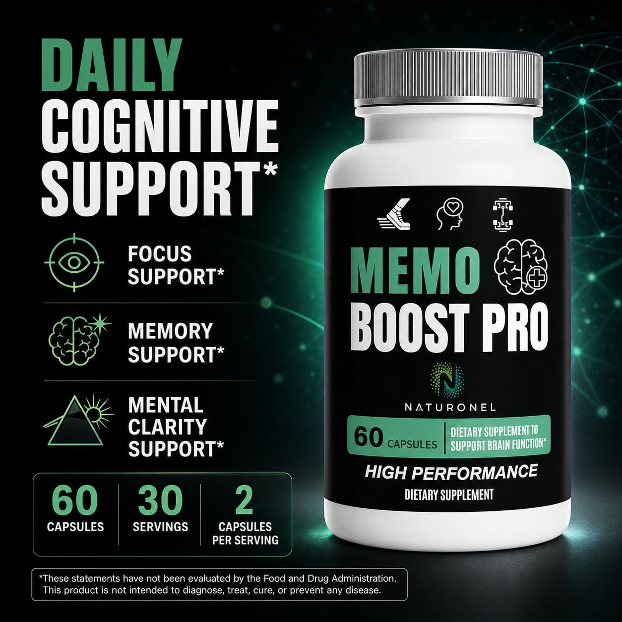 Memo Boost Pro - Brain Supplement (6 Bottles) Focus Supplement for Memory, Mental Clarity &amp; Brain Health Support – Nootropic Formula with DMAE, Bacopa &amp; Phosphatidylserine