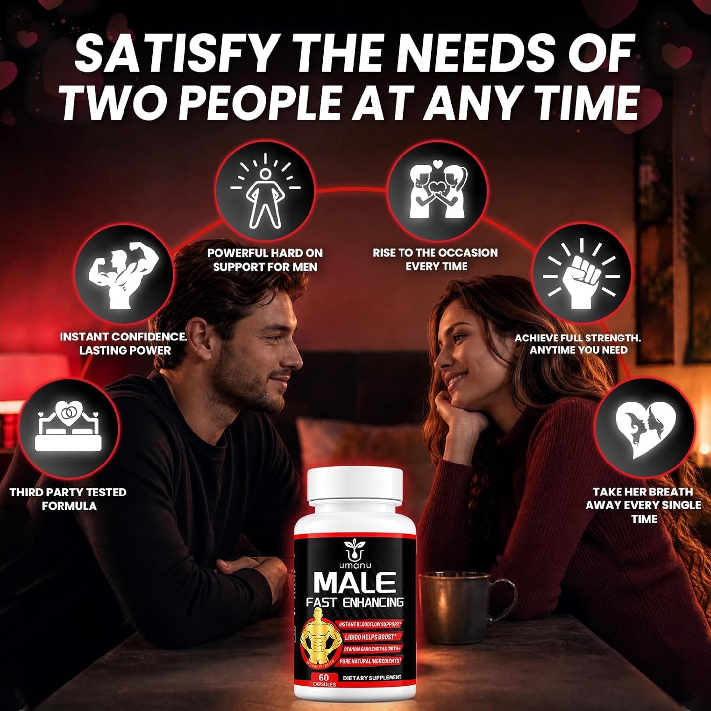 Umanu Fast-Acting Male Enhancing Supplement – Boost Blood Flow, Gain Drive, Size (Length + Girth), Increase Stamina – Made with Maca, Epimedium &amp; Other Natural Ingredients – 3rd Party Tested