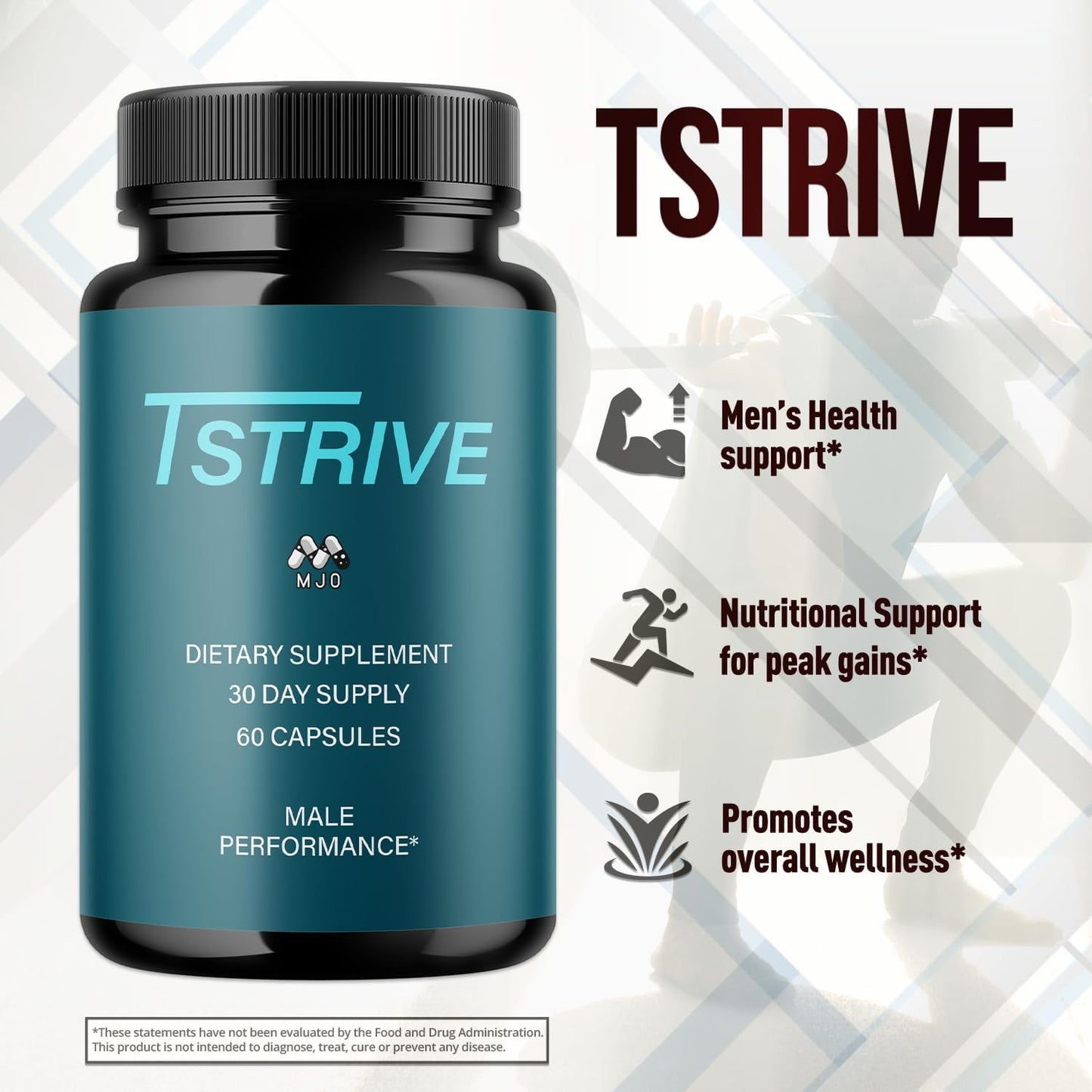 Tstrive for Men, Official T Strive Pills for Men with All Natural Ingredients, Maximum Strength Tstrive Men's Supplement with Premium Vitamins Supporting Wellness and Advanced Health (60 Capsules)