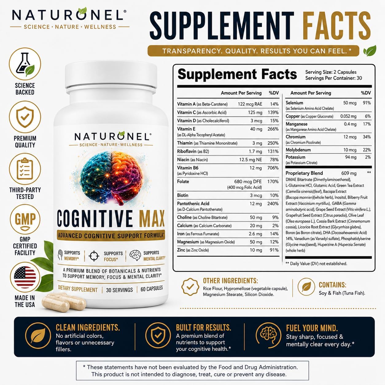 Cognitive Max Brain Supplement (10 Bottles) Focus Supplement for Memory, Mental Clarity &amp; Brain Health Support – Nootropic Formula with DMAE, Bacopa &amp; Phosphatidylserine
