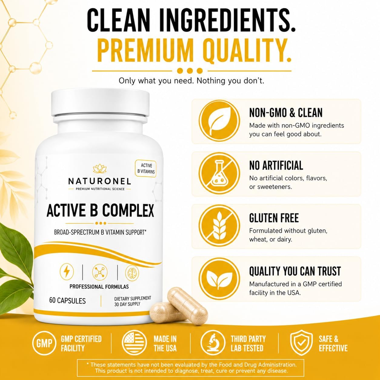 Active B Complex (5 Bottles) Vitamin B Complex Supplement with B1, B2, B3, B5, B6, Folate, B12, Vitamin C, Biotin, Choline &amp; Inositol – Energy Metabolism &amp; Nervous System Support