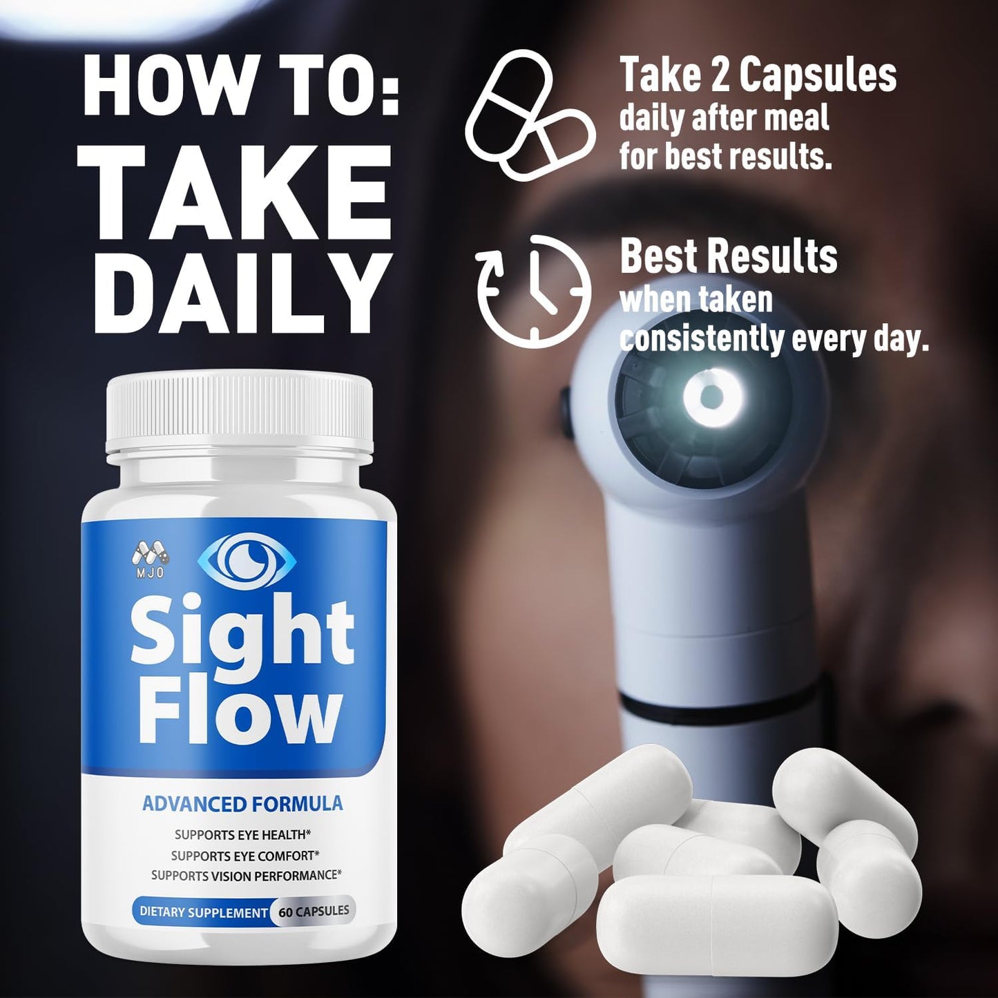 Sight Flow Capsules, Official SightFlow Eye Health Support Pills with All Natural Ingredients, Sight Flow Advanced Eye Health Support Formula with Premium Vitamins for Women and Men (60 Capsules)
