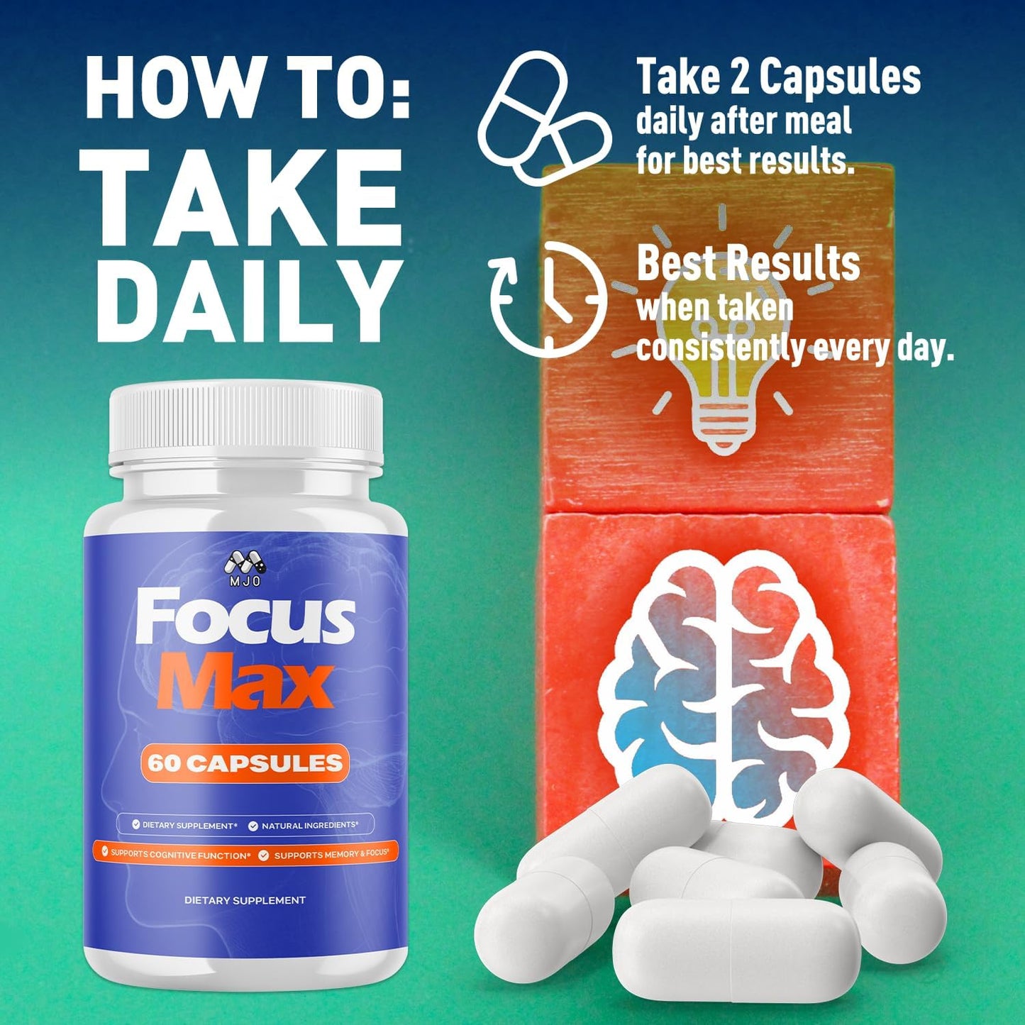 (2 Pack) Focus Max Capsules, FocusMax Pills with All Natural Ingredients, Advanced Focus Max Overall Health and Wellness Vitamin Supplement Formula with Maximum Strength Multivitamin (120 Capsules)