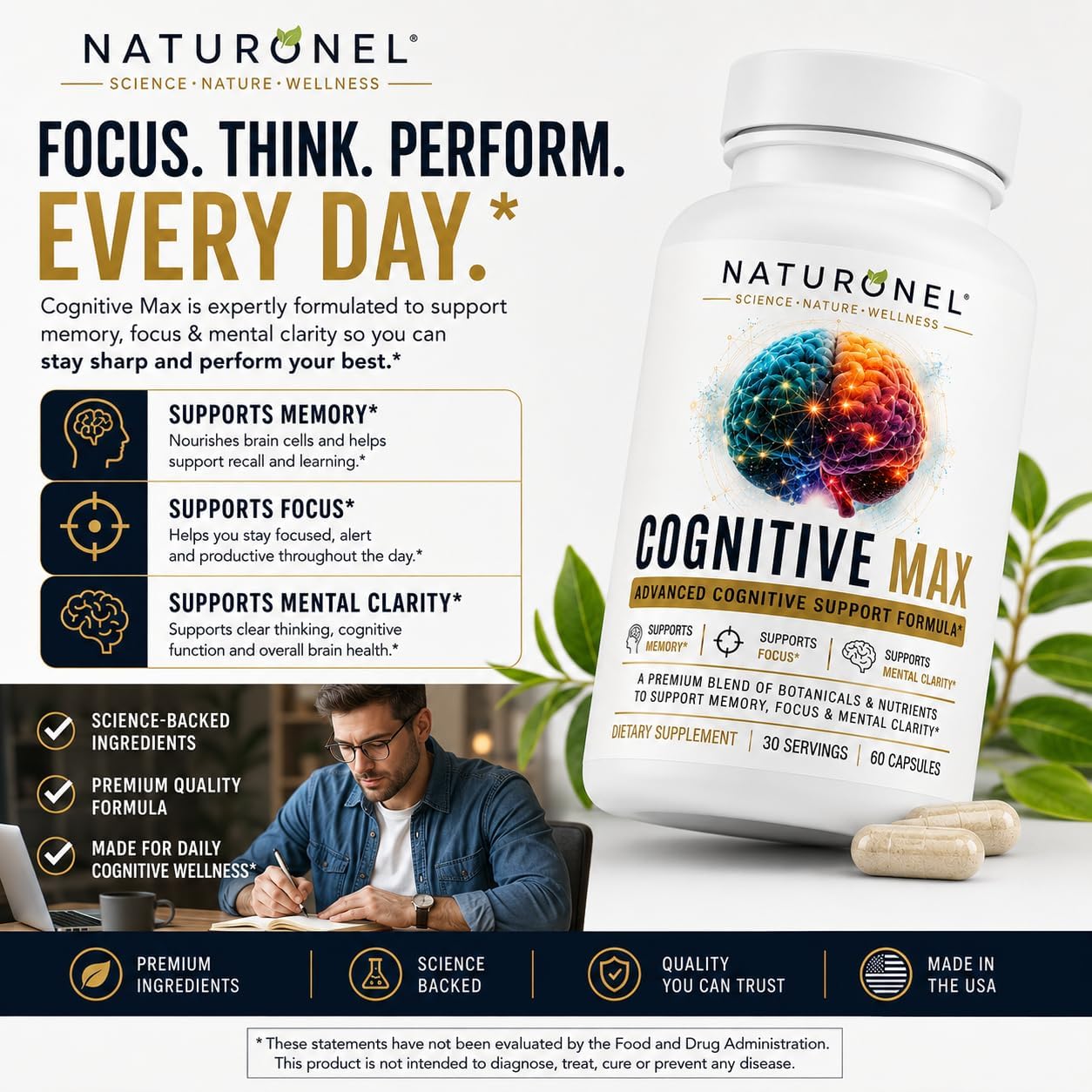 Cognitive Max Brain Supplement (10 Bottles) Focus Supplement for Memory, Mental Clarity &amp; Brain Health Support – Nootropic Formula with DMAE, Bacopa &amp; Phosphatidylserine