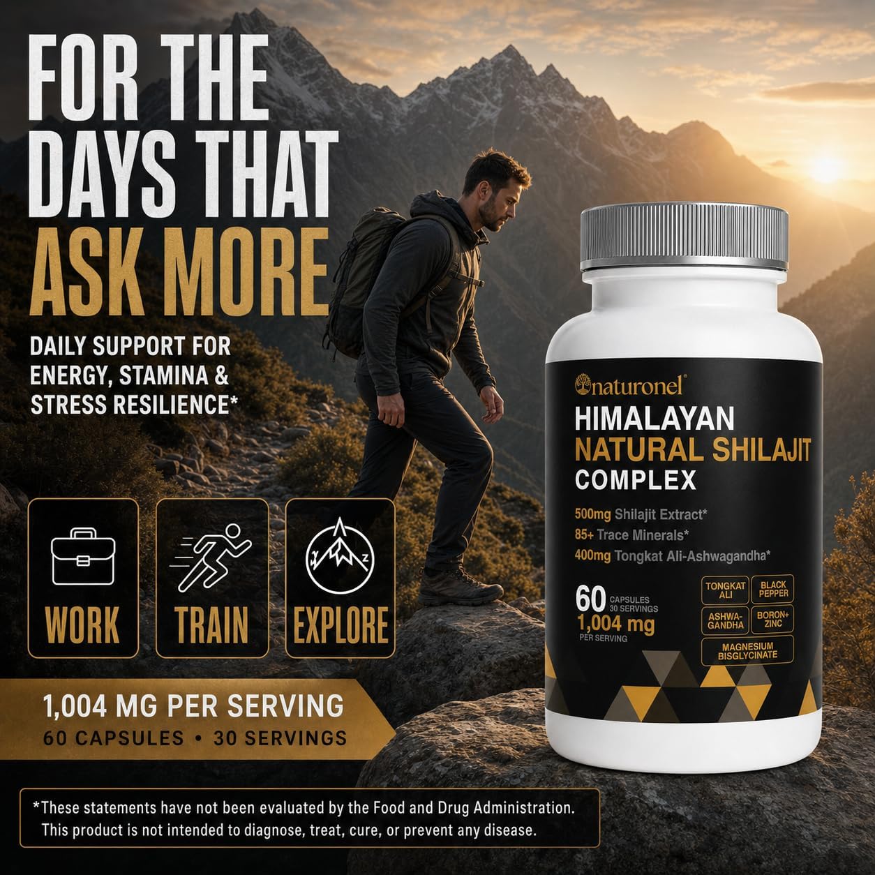 Highest Potency Black Shilajit for Men (3-Pack) 80% Fulvic Acid – Tongkat Ali, Ashwagandha, Boron &amp; Black Pepper | 85+ Trace Minerals &amp; Fulvic Acid | Pure Himalayan Shilajit Capsules