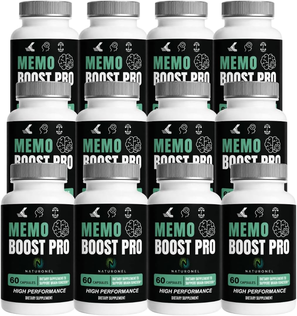Memo Boost Pro - Brain Supplement (12 Bottles) Focus Supplement for Memory, Mental Clarity &amp; Brain Health Support – Nootropic Formula with DMAE, Bacopa &amp; Phosphatidylserine