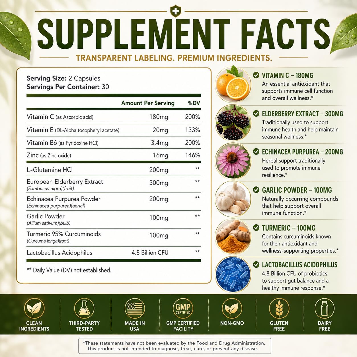 Viracid Complete (5-Pack) Comprehensive Immune Formula with Elderberry, Echinacea, Garlic, Zinc, L-Glutamine &amp; Turmeric 95% Curcuminoids | Premium Supplement, Made in USA, GMP Certified