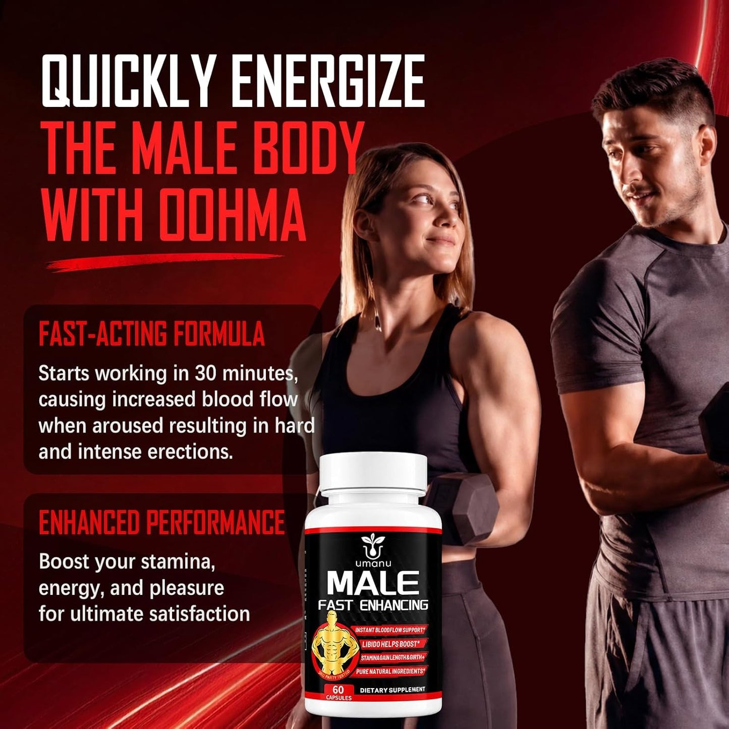 Umanu Fast-Acting Male Enhancing Supplement – Boost Blood Flow, Gain Drive, Size (Length + Girth), Increase Stamina – Made with Maca, Epimedium &amp; Other Natural Ingredients – 3rd Party Tested