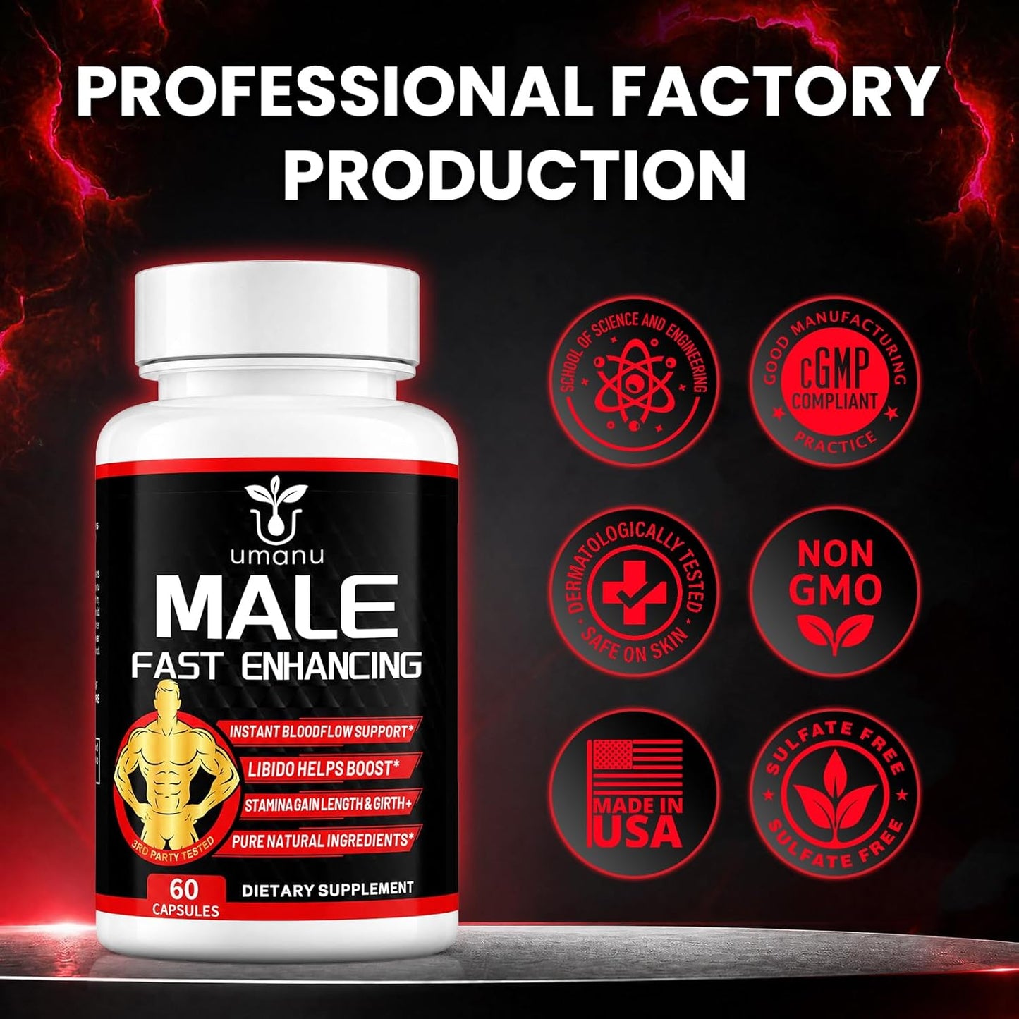 Umanu Fast-Acting Male Enhancing Supplement – Boost Blood Flow, Gain Drive, Size (Length + Girth), Increase Stamina – Made with Maca, Epimedium &amp; Other Natural Ingredients – 3rd Party Tested