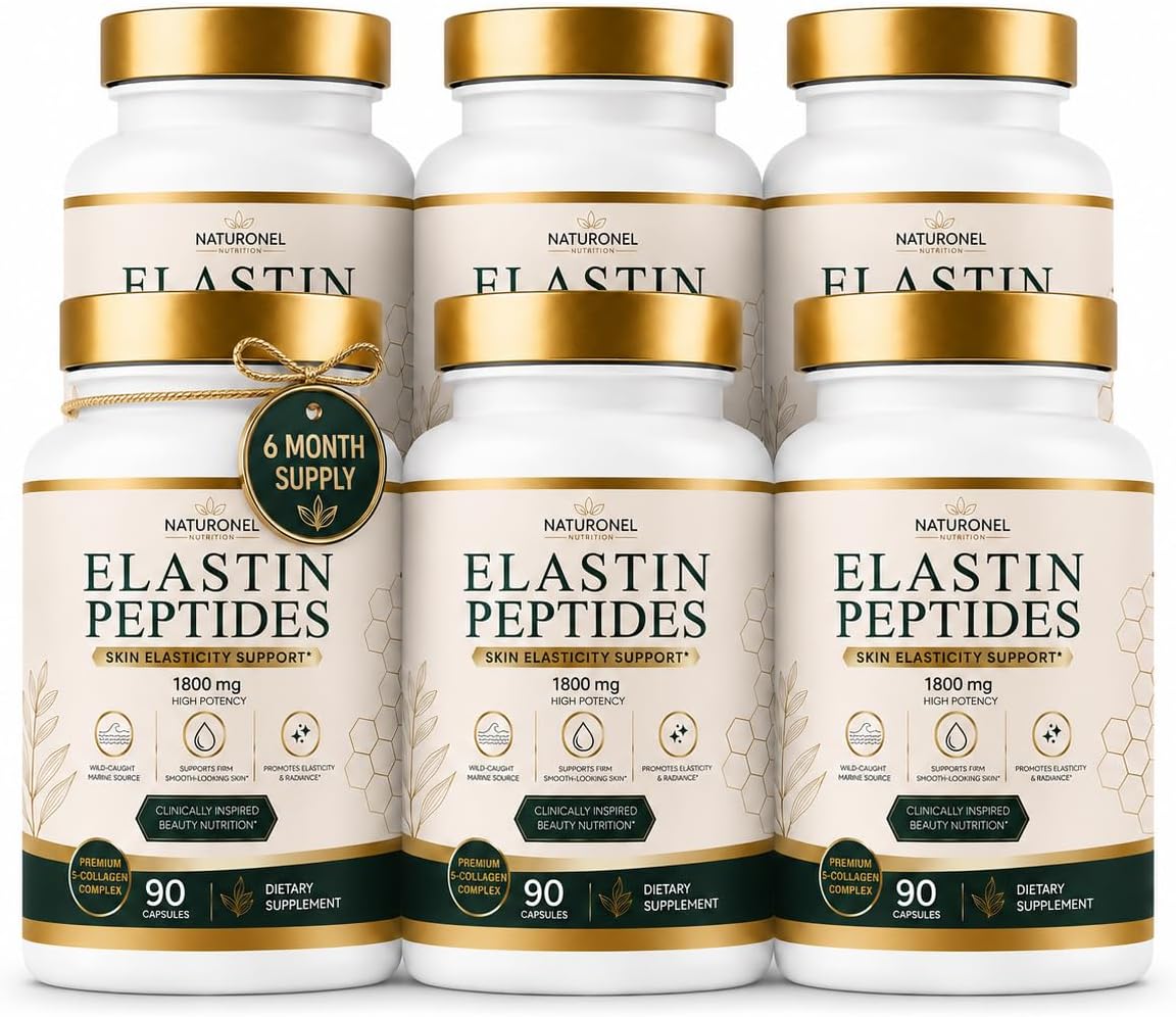 Elastin Peptide Skin Tightening Formula (6 Bottles) 1800mg Per Serving, Supports Skin Firmness &amp; Elasticity, Daily Beauty Supplement for Healthy-Looking