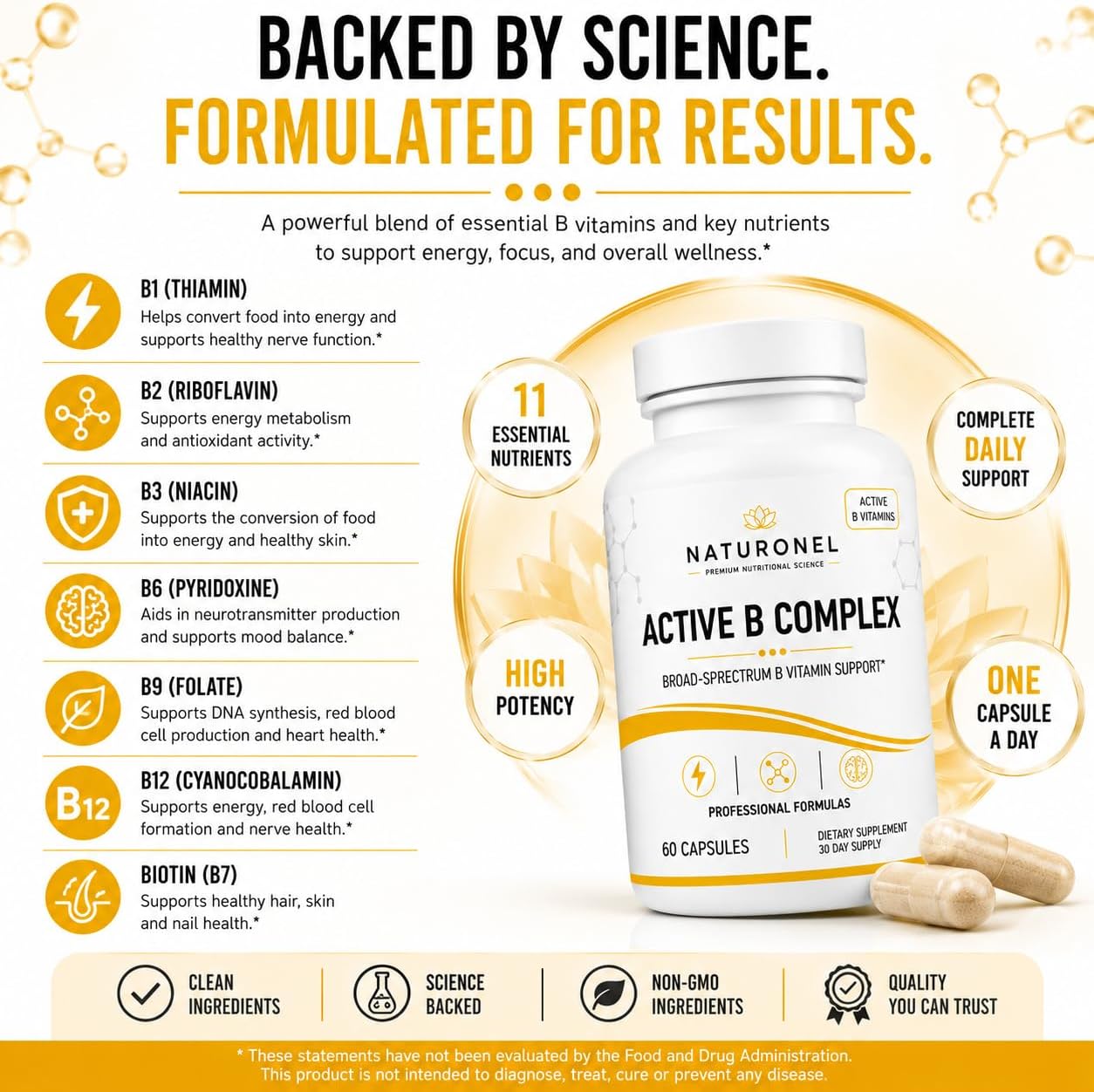Active B Complex (12 Bottles) Vitamin B Complex Supplement with B1, B2, B3, B5, B6, Folate, B12, Vitamin C, Biotin, Choline &amp; Inositol – Energy Metabolism &amp; Nervous System Support