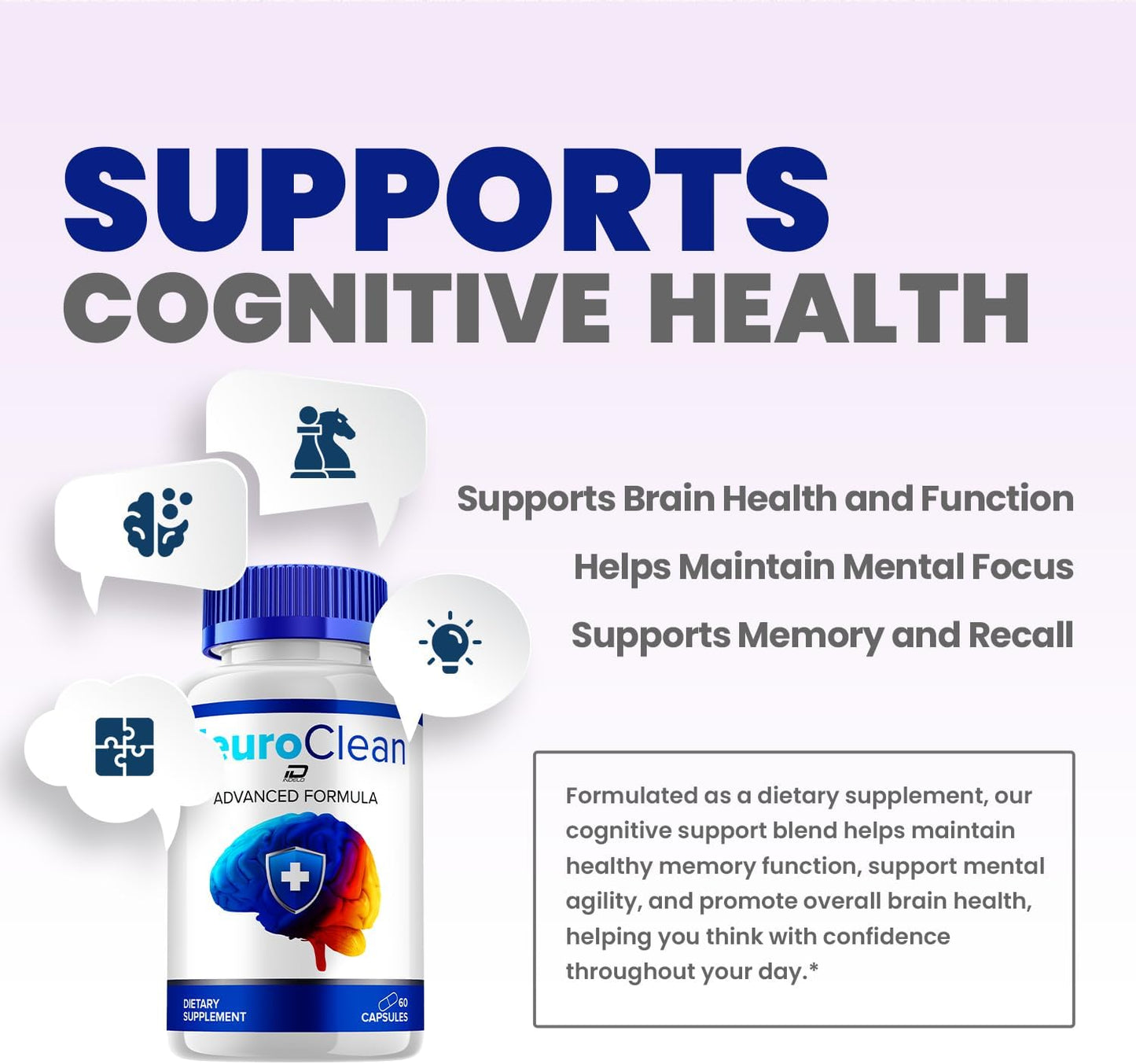 Neuro Clean Supplement Capsules – Neuro Clean Natural Blend Formula Focus Memory Support and Reviews (5 Pack – 300 Capsules)