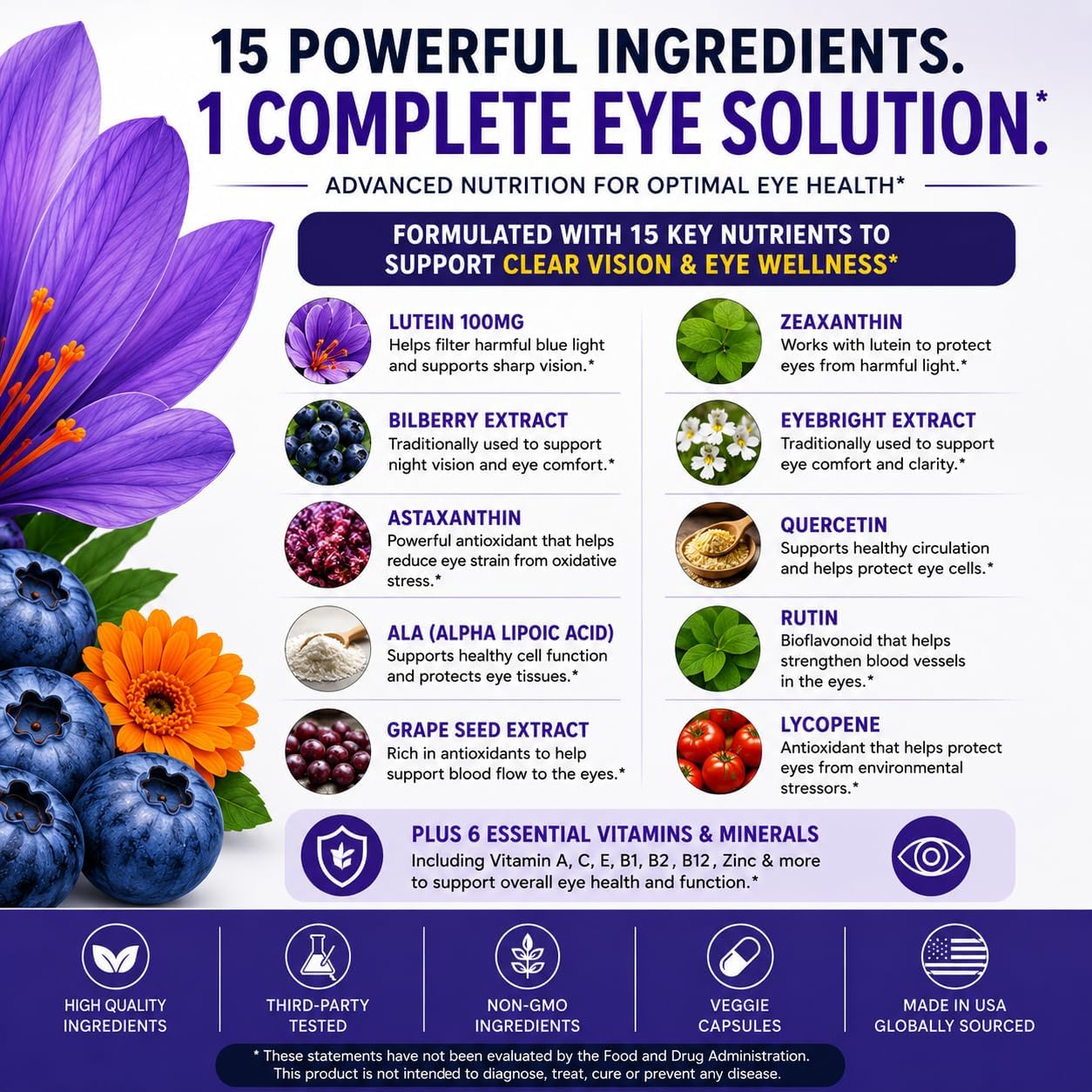 Neurobella 15-in-1 Advanced Eye Formula (2 Bottles) Neurobella Eye Formula | Digital Eye Strain &amp; Night Driving Clarity, All 3 Carotenoids (Lutein, Zeaxanthin), Bilberry