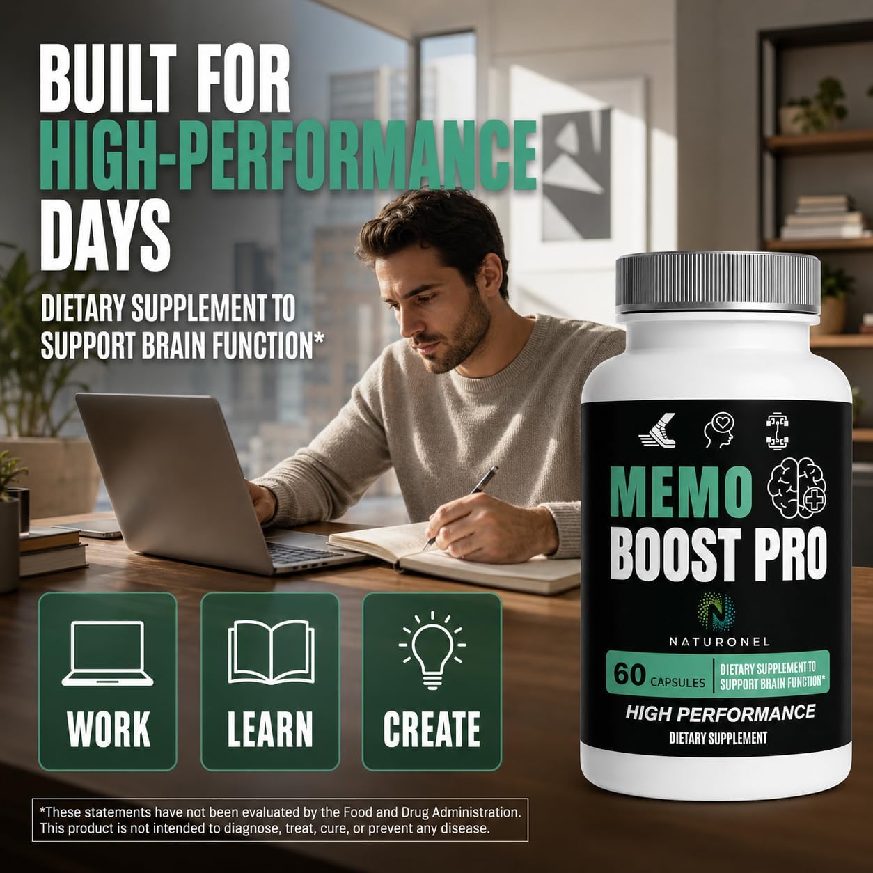 Memo Boost Pro - Brain Supplement (12 Bottles) Focus Supplement for Memory, Mental Clarity &amp; Brain Health Support – Nootropic Formula with DMAE, Bacopa &amp; Phosphatidylserine