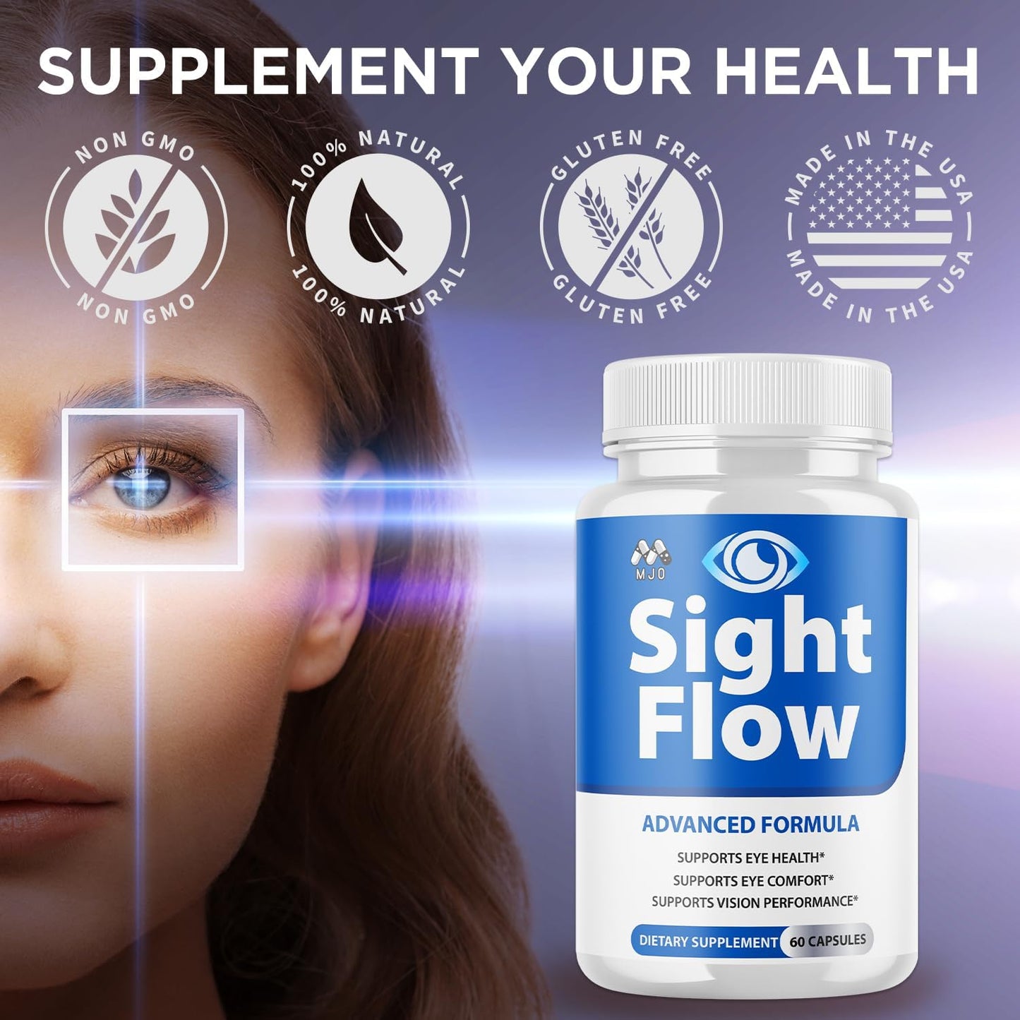 Sight Flow Capsules, Official SightFlow Eye Health Support Pills with All Natural Ingredients, Sight Flow Advanced Eye Health Support Formula with Premium Vitamins for Women and Men (60 Capsules)