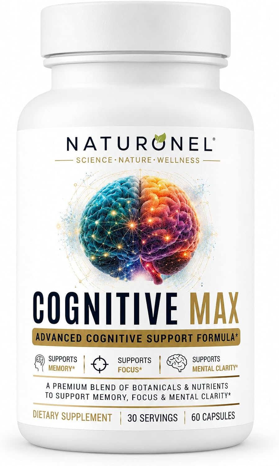 Cognitive Max Brain Supplement – Focus Supplement for Memory, Mental Clarity &amp; Brain Health Support – Nootropic Formula with DMAE, Bacopa &amp; Phosphatidylserine – 60 Capsules