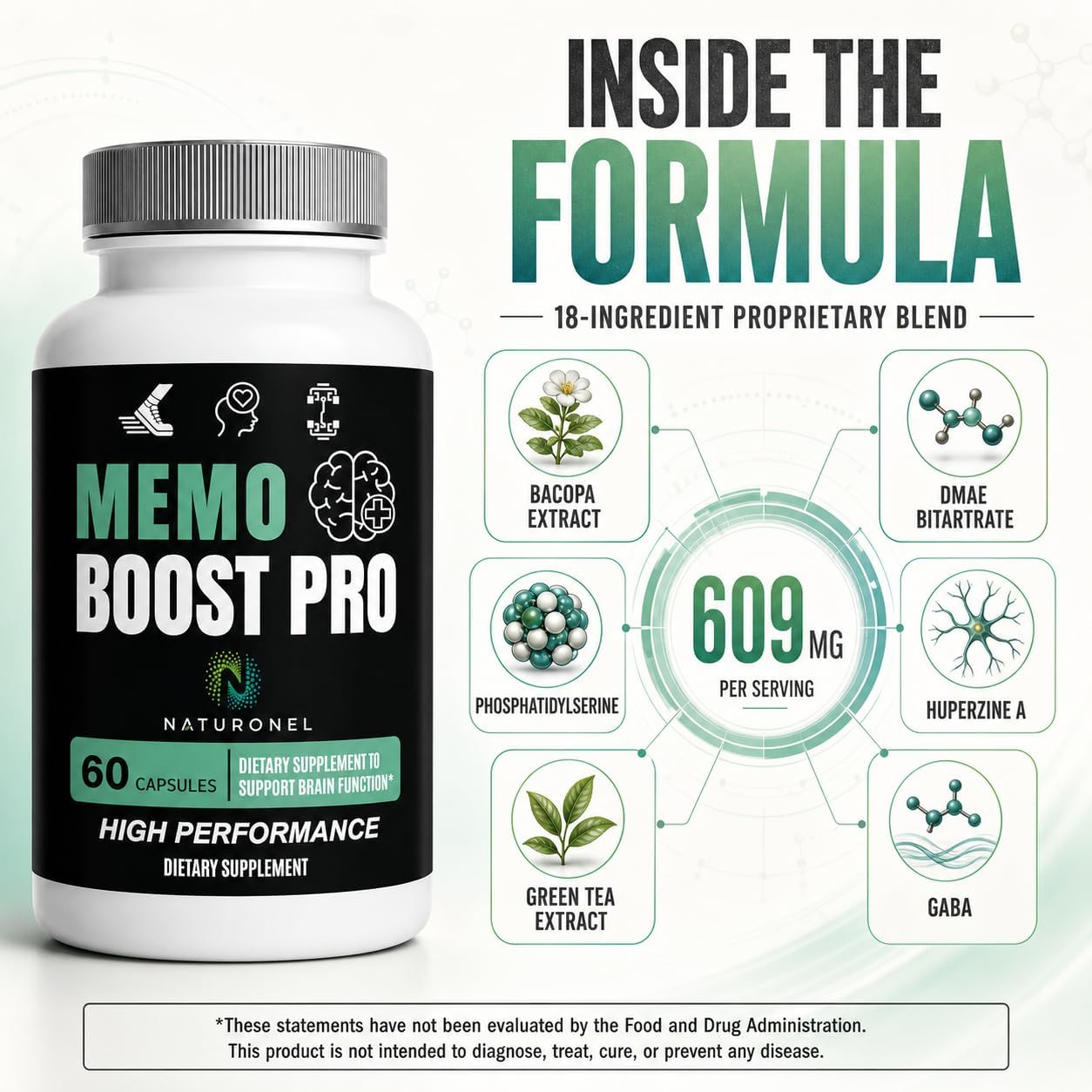 Memo Boost Pro - Brain Supplement (3 Bottles) Focus Supplement for Memory, Mental Clarity &amp; Brain Health Support – Nootropic Formula with DMAE, Bacopa &amp; Phosphatidylserine