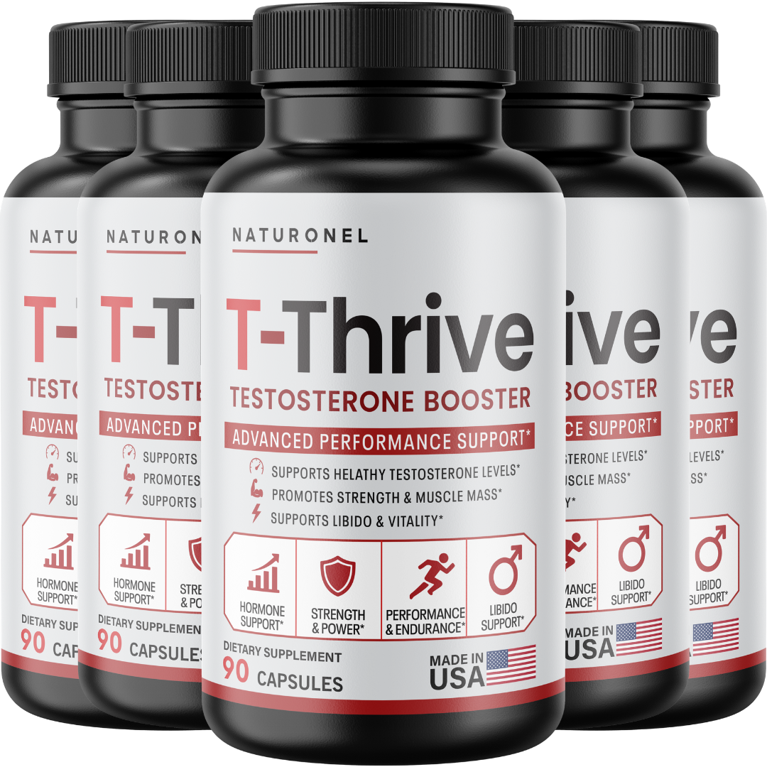 T-Thrive (5 Pack) Testosterone Booster for Men – Advanced Male Performance Formula with Tribulus, Tongkat Ali, Horny Goat Weed, Zinc & Magnesium – Strength, Energy, Vitality & Libido Support