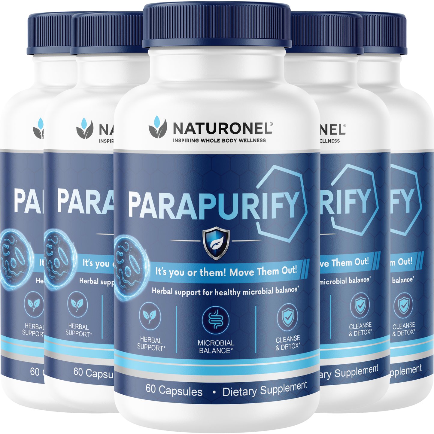 ParaPurify (5 Pack) Herbal Cleanse Supplement for Adults – Microbial Balance & Digestive Wellness Formula with Black Walnut, Psyllium Husk, Chlorella, Ginger & Papaya
