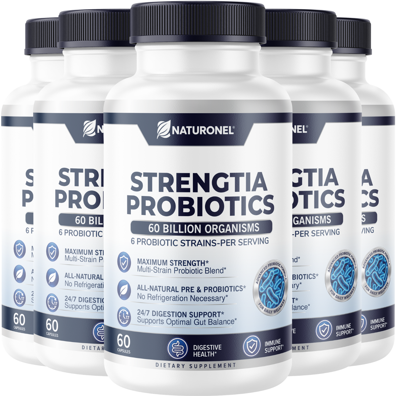 Strengtia 60 Billion Probiotics – Daily Probiotic Supplement with 6 Clinically Selected Strains, Prebiotic Blend, Digestive & Immune Wellness
