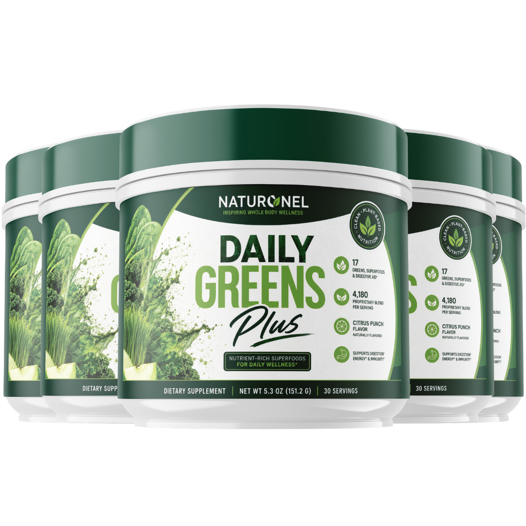 Daily Greens (5 Pack) Plus Powder - Superfood Greens Blend with Wheatgrass, Moringa, Spirulina, Chlorella, Matcha, Probiotics & Digestive Enzymes - Citrus Punch