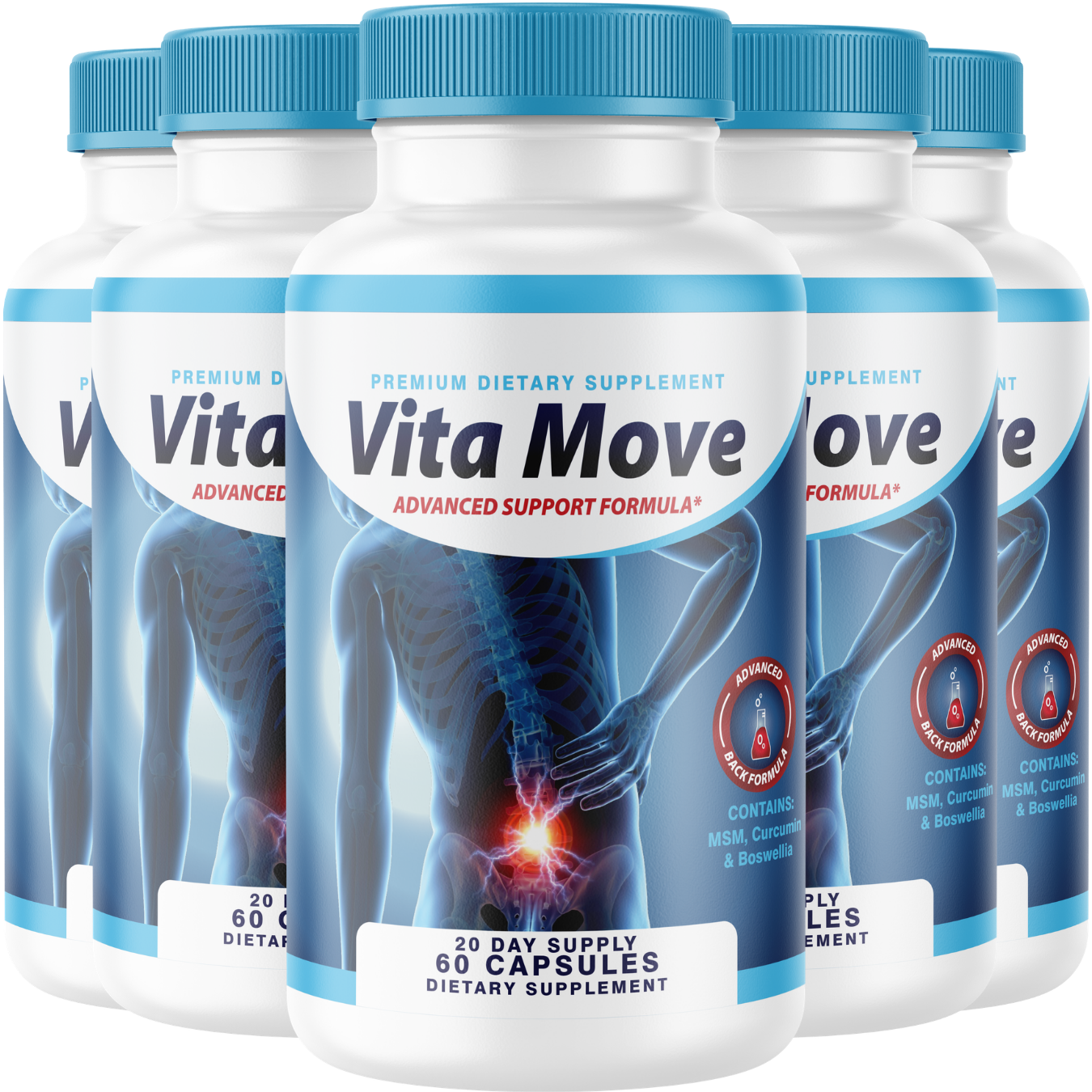 Vita Move (5 Pack) Joint Support Supplement – Glucosamine Sulfate 1500mg with Boswellia, Turmeric Curcumin, Chondroitin, MSM & Bromelain – Mobility & Flexibility Formula