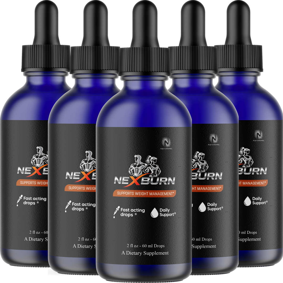 NEXBURN Weight Management Formula (5 Pack) – Fast Acting Liquid Drops with Amino Acid Blend – Daily Support