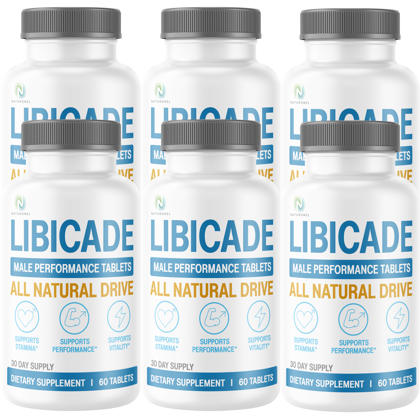 LIBICADE (6 Pack) Male Performance Supplement with Tongkat Ali, Maca Root, L-Arginine, Tribulus, Ginseng & Zinc, Men's Daily Vitality Formula, Stamina & Energy Support