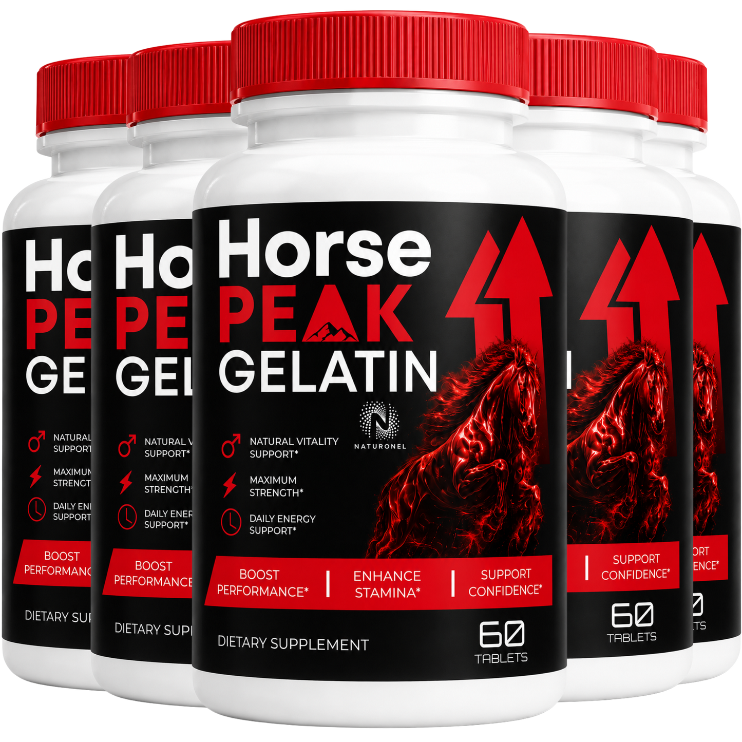Horse Peak Gelatin Tablets (5 Pack) Premium Multi-Ingredient Formula with Longjack, Maca, L-Arginine, Ginseng, Zinc & Calcium, Daily Wellness Supplement