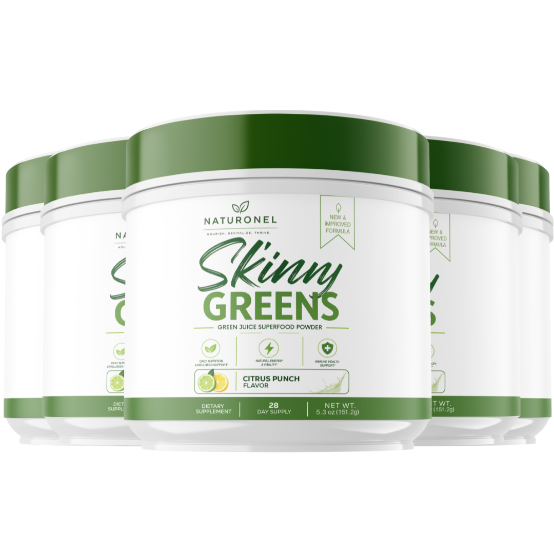Skinny Greens Superfood Powder (5 Pack) – Organic Greens Blend with Wheatgrass, Moringa, Spirulina, Chlorella, Matcha Tea & Probiotics – Daily Greens Drink Mix – Citrus Punch Flavor