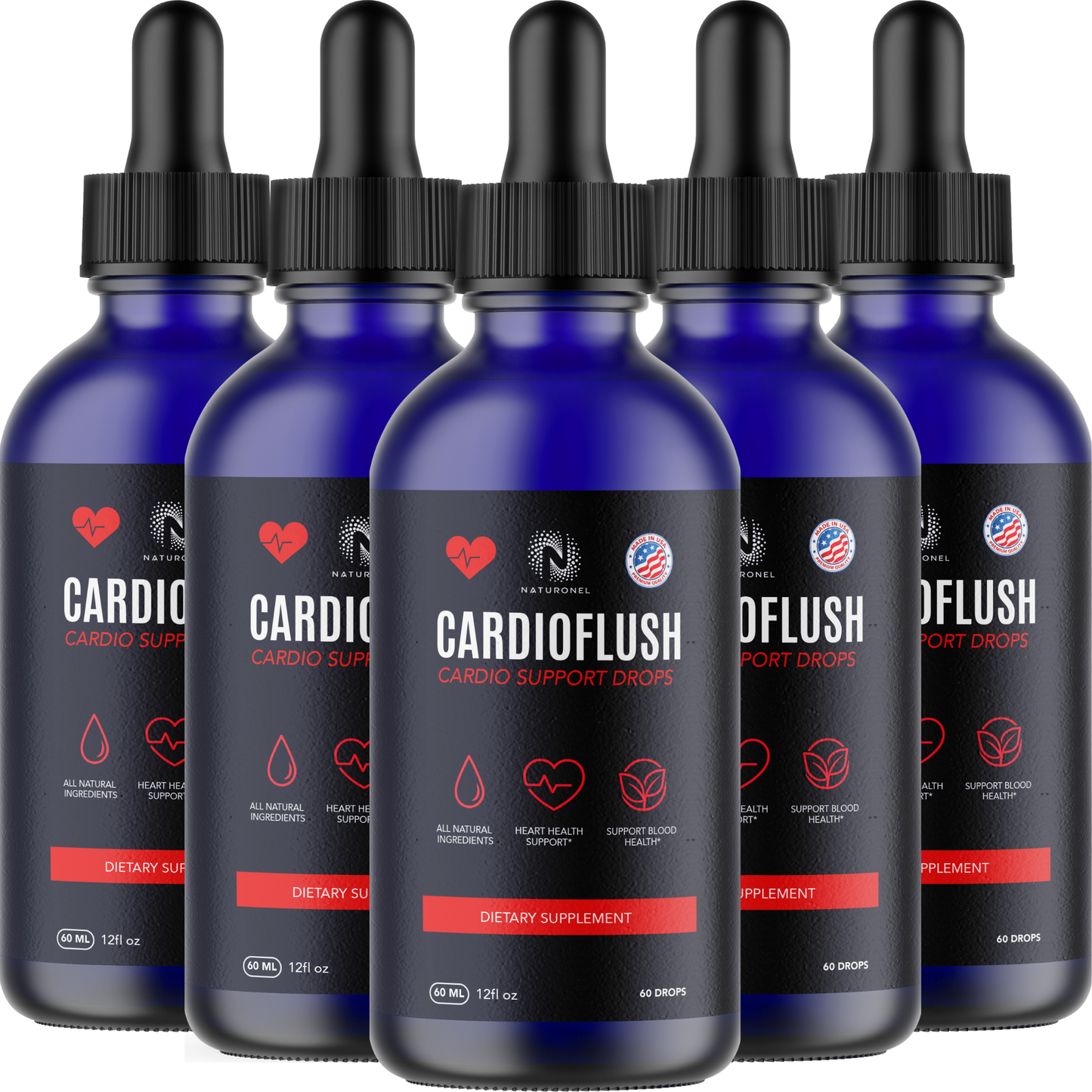 CardioFlush (5 Pack) Cardio Support Drops – Liquid Heart Health Supplement with L-Arginine, L-Glutamine & L-Tryptophan – Blood Flow & Cardiovascular Wellness Formula – Natural Lemon Flavor