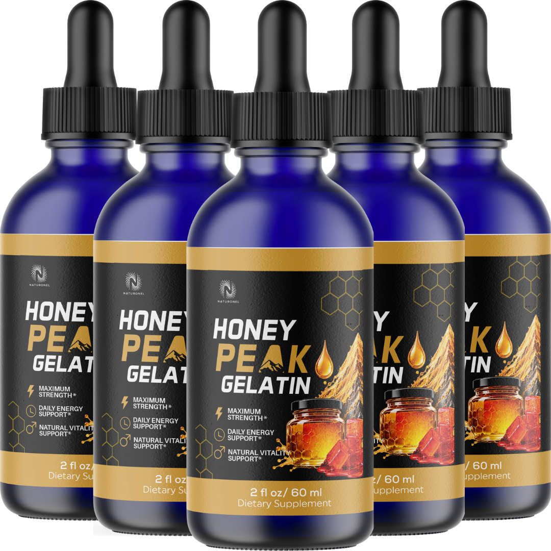 Honey Peak Gelatin Drops (5 Pack) – Daily Energy, Strength & Vitality Support – L-Arginine HCl, L-Glutamine & L-Tryptophan Liquid Formula