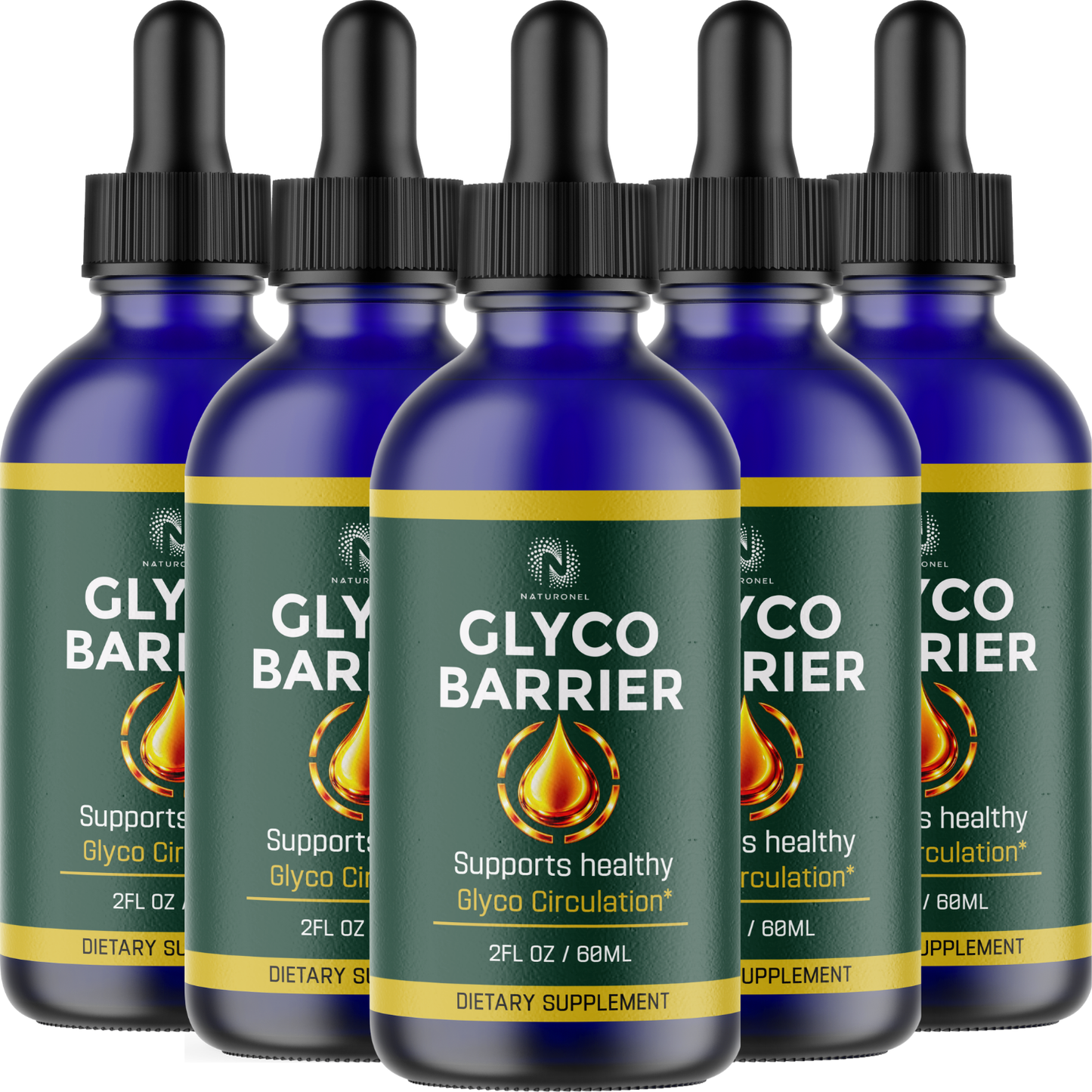 Glyco Barrier (5 Pack) Liquid Drops – Advanced Glyco Circulation Support Formula with L-Arginine HCl, L-Glutamine & L-Tryptophan