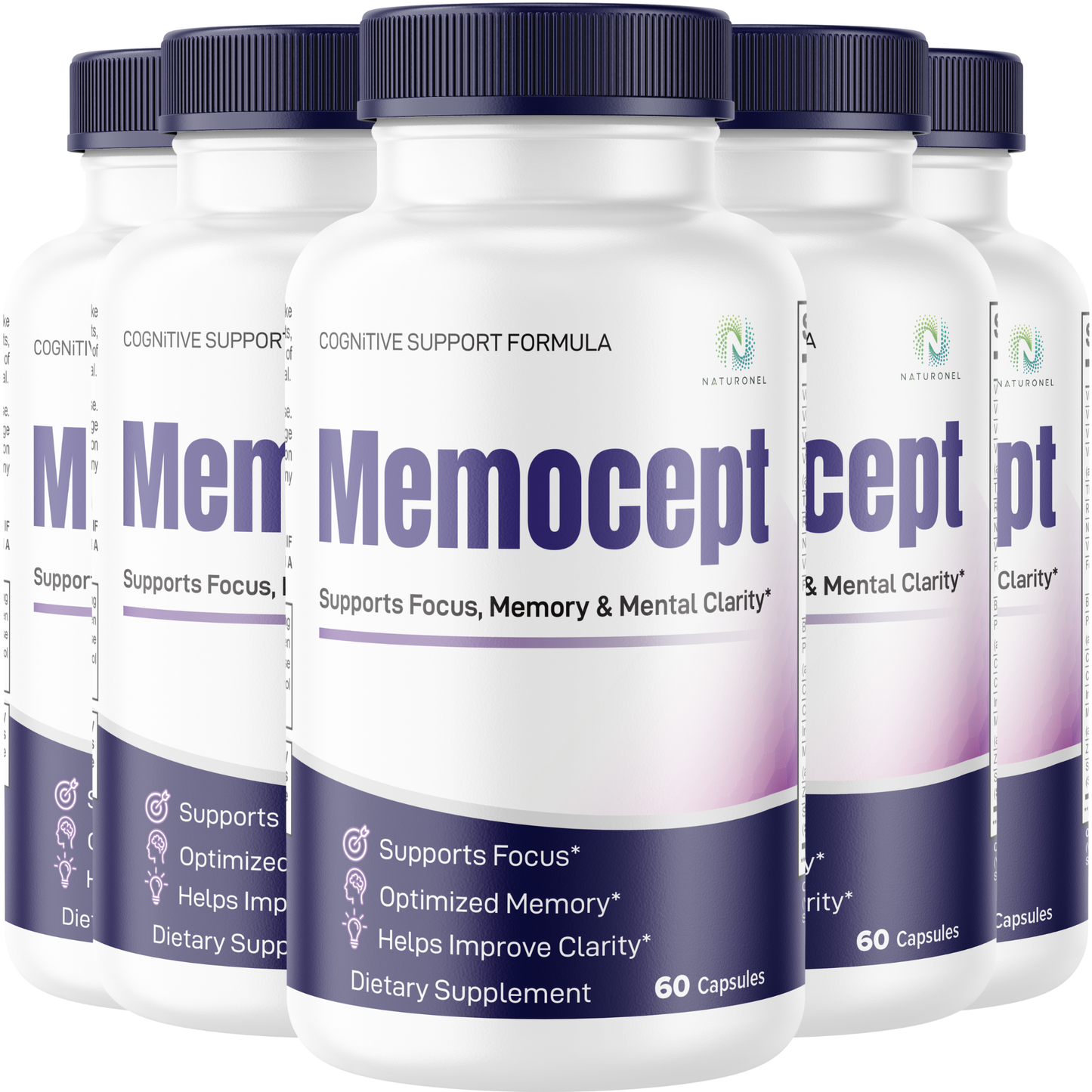 Memocept (5 Pack) Cognitive Support Formula – Brain Health Supplement with DMAE, Bacopa, Phosphatidylserine, GABA, Huperzine A & DHA – Supports Focus, Memory & Mental Clarity