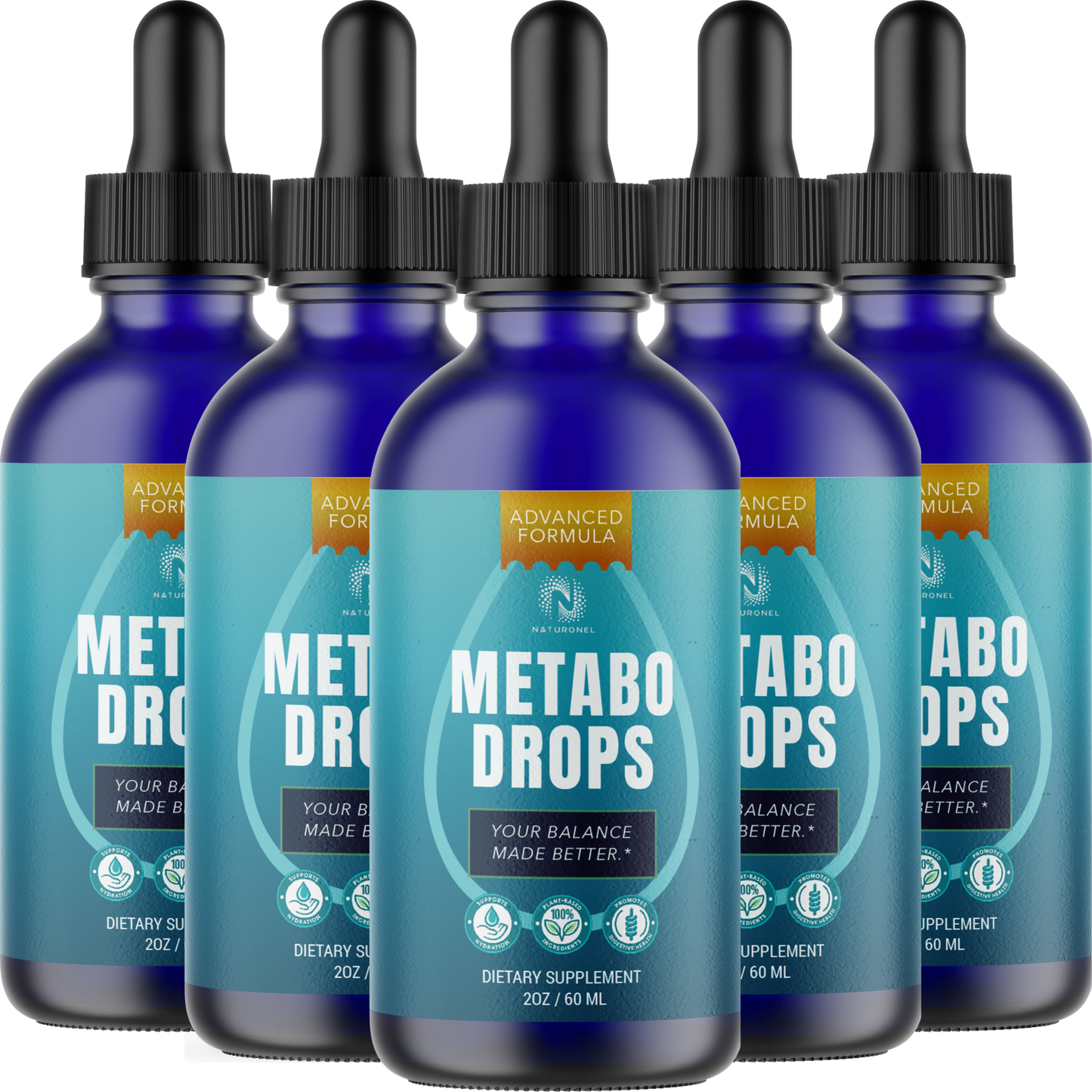 Metabo (5 Pack) Drops Liquid Dietary Supplement – Advanced Daily Wellness Formula with L-Arginine HCl, L-Glutamine & L-Tryptophan, Natural Lemon Flavor