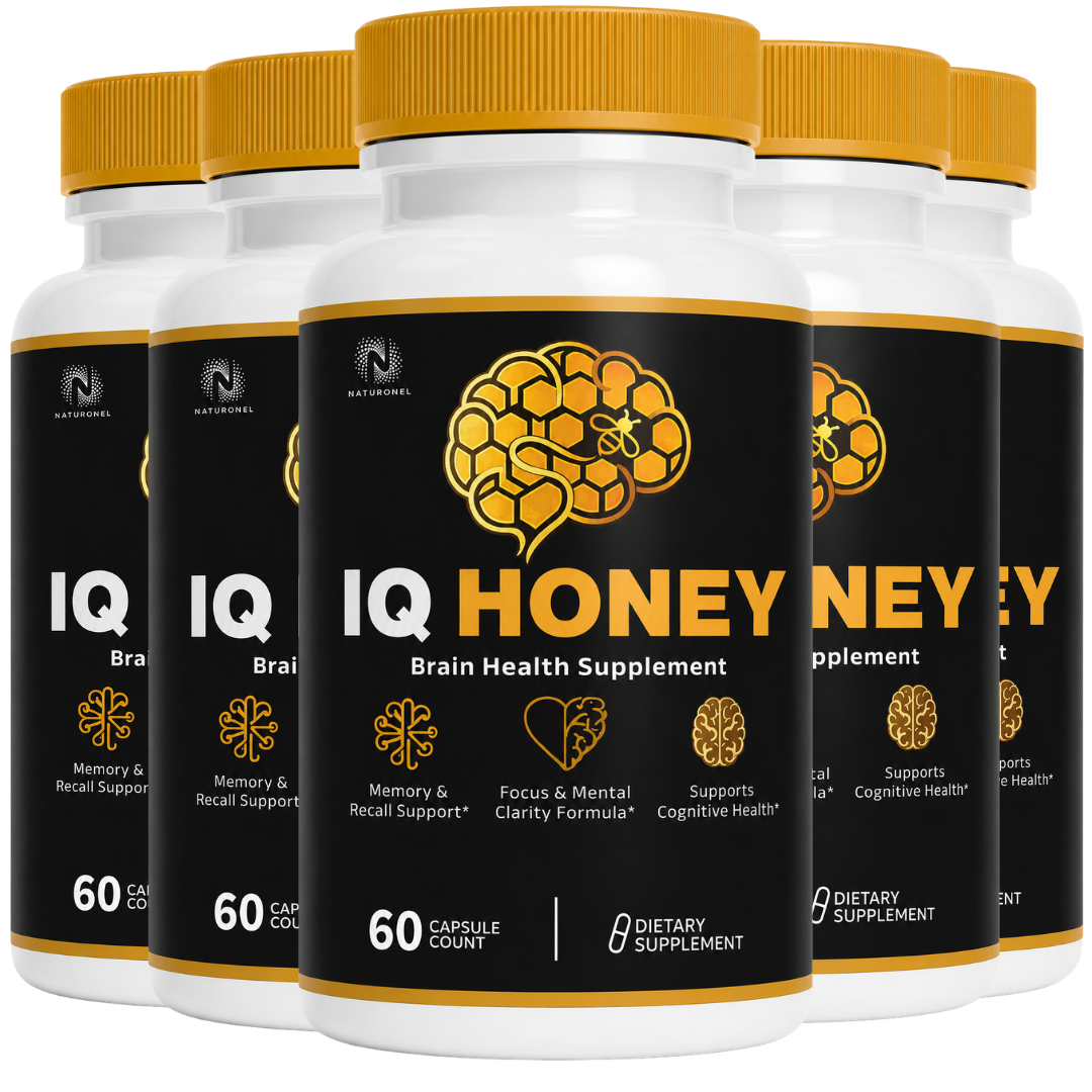 IQ Honey (5 Pack) Premium Brain Health Formula with Vitamins, Minerals, DMAE, Bacopa, Green Tea Extract & Phosphatidylserine, Dietary Supplement