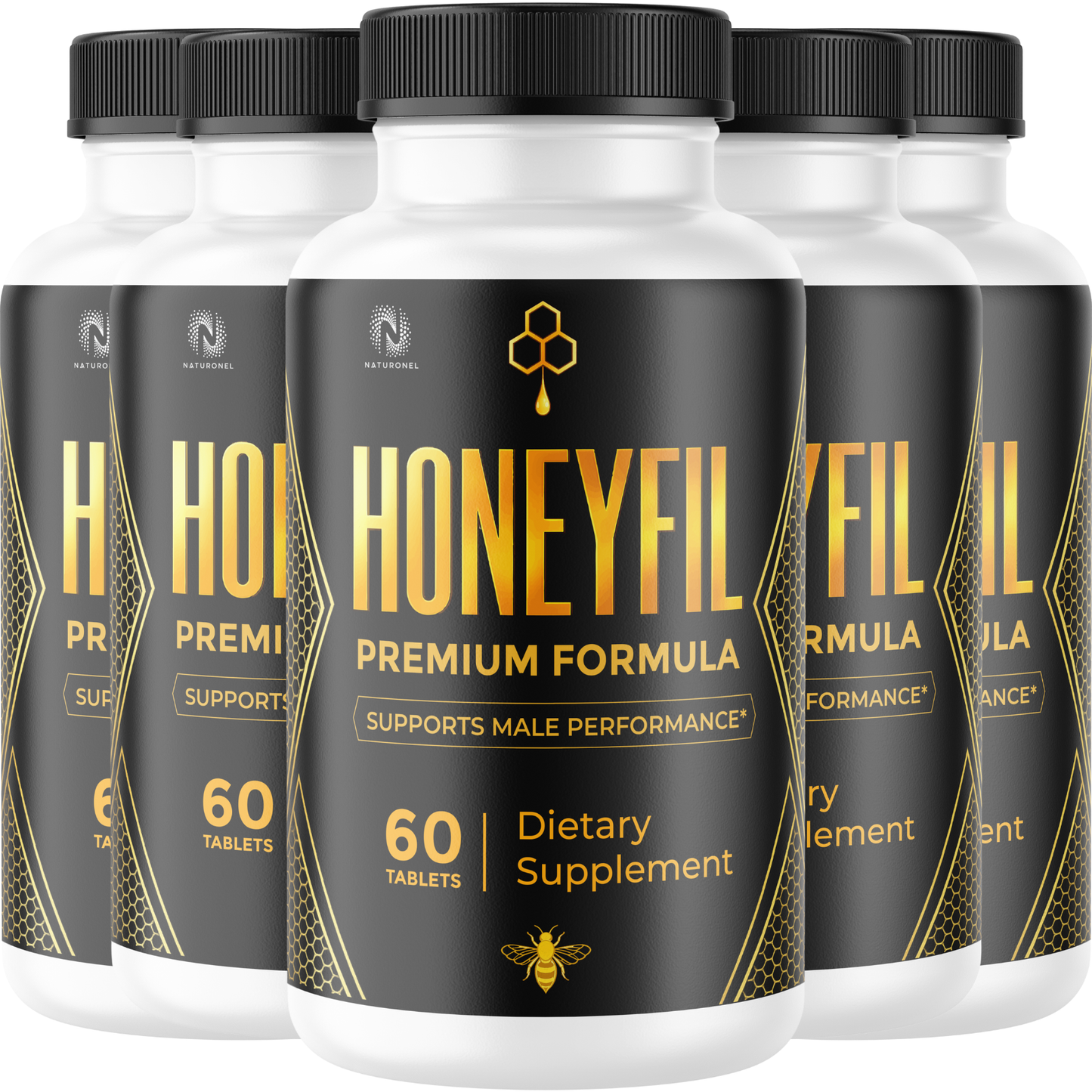 Honeyfil Premium Formula for Men (5 Pack) – Male Performance Supplement with Tongkat Ali, Maca Root, L-Arginine, Tribulus, Muira Puama, Ginseng & Zinc