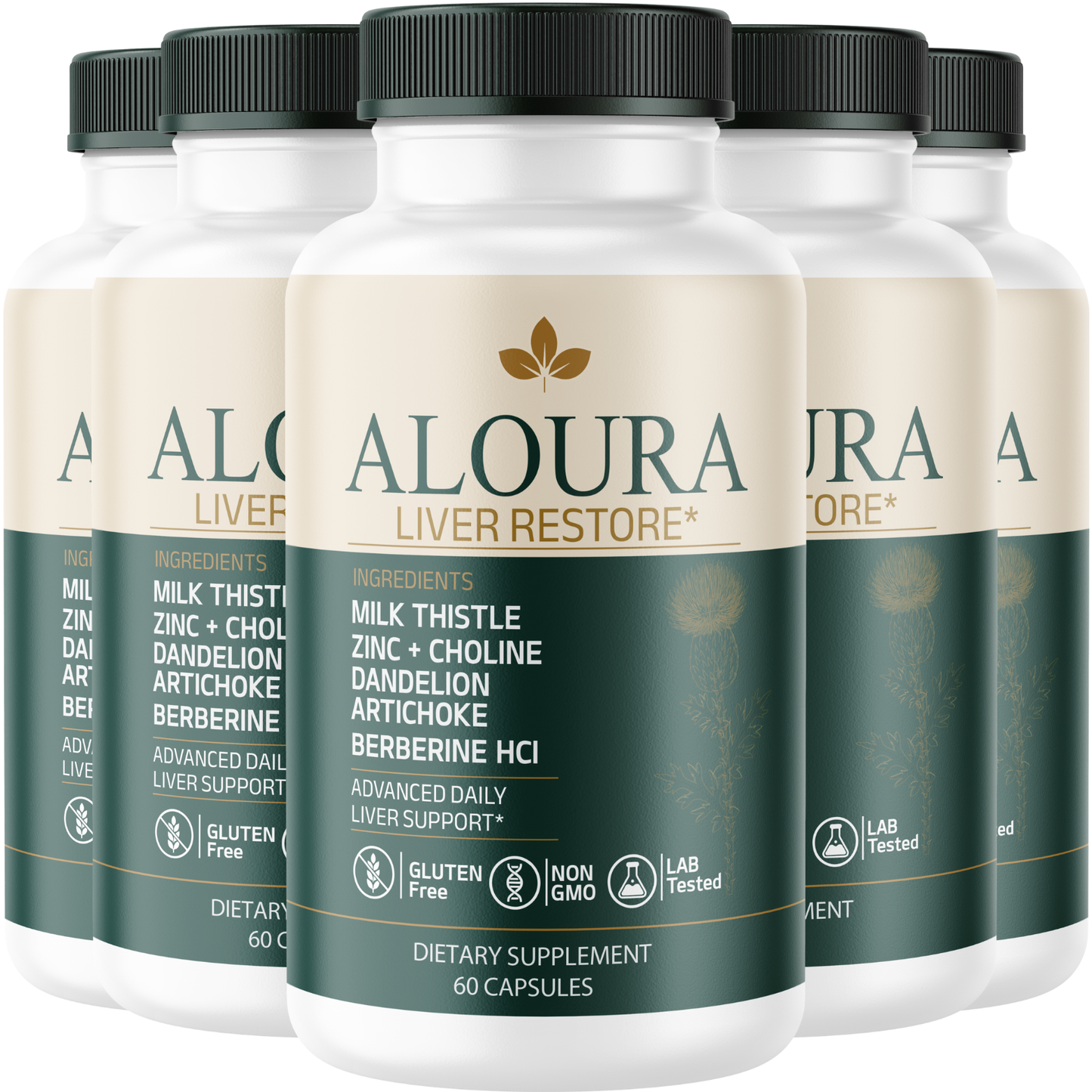 ALOURA (5 Pack) Liver Restore Supplement – Advanced Liver Support Formula with Milk Thistle, Berberine HCl, Artichoke, Dandelion, Zinc & Choline – Dietary Supplement