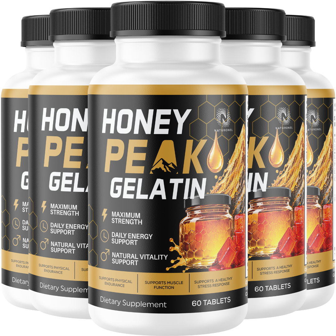 Honey Peak Gelatin for Men (5 Pack)– Premium Daily Vitality Formula with Longjack, Maca Root, L-Arginine, Tribulus, Ginseng & Boron – Energy, Endurance & Performance Support
