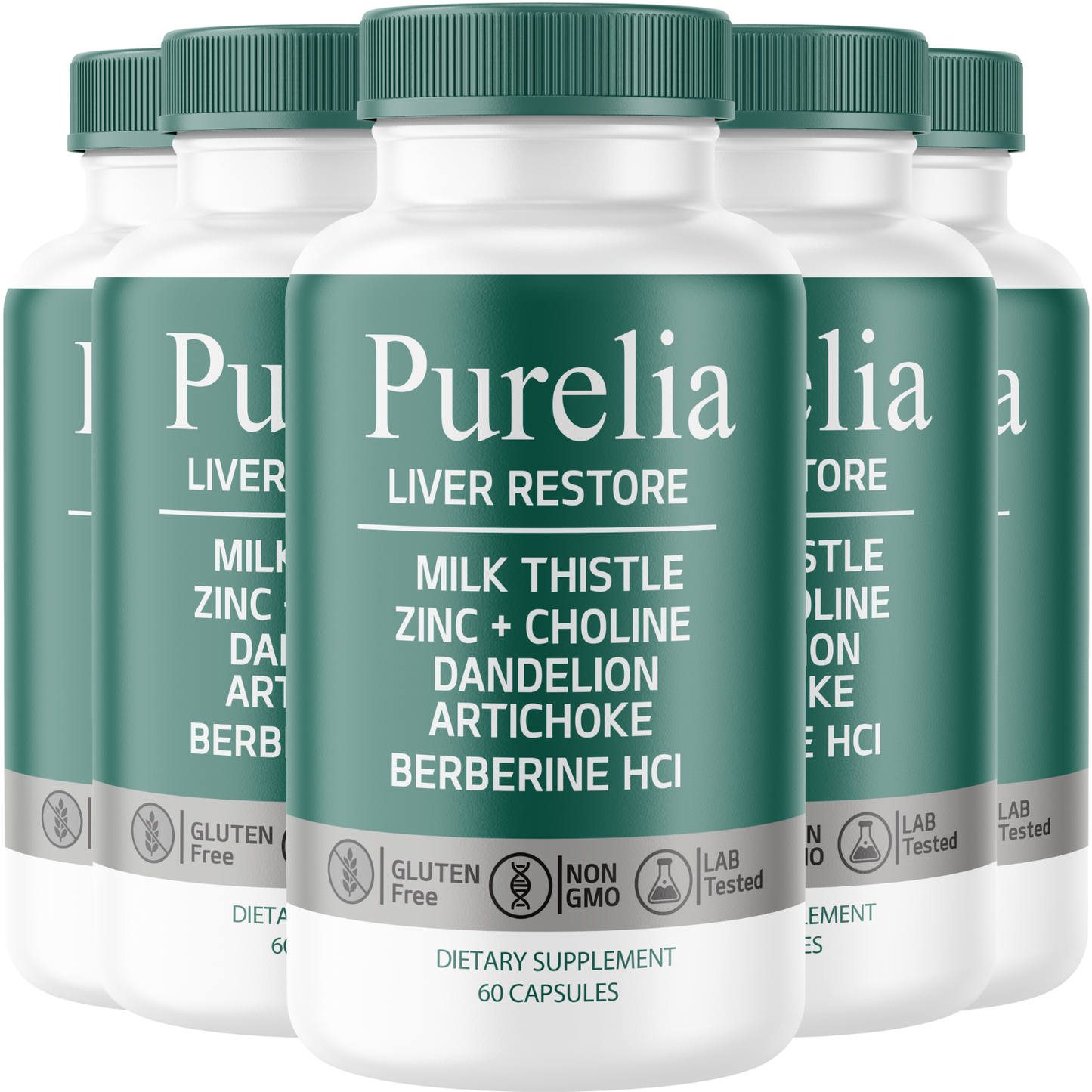 Purelia (5 Pack) Liver Restore Supplement – Milk Thistle, Berberine HCl, Artichoke, Dandelion, Zinc & Choline – Daily Liver Wellness Formula