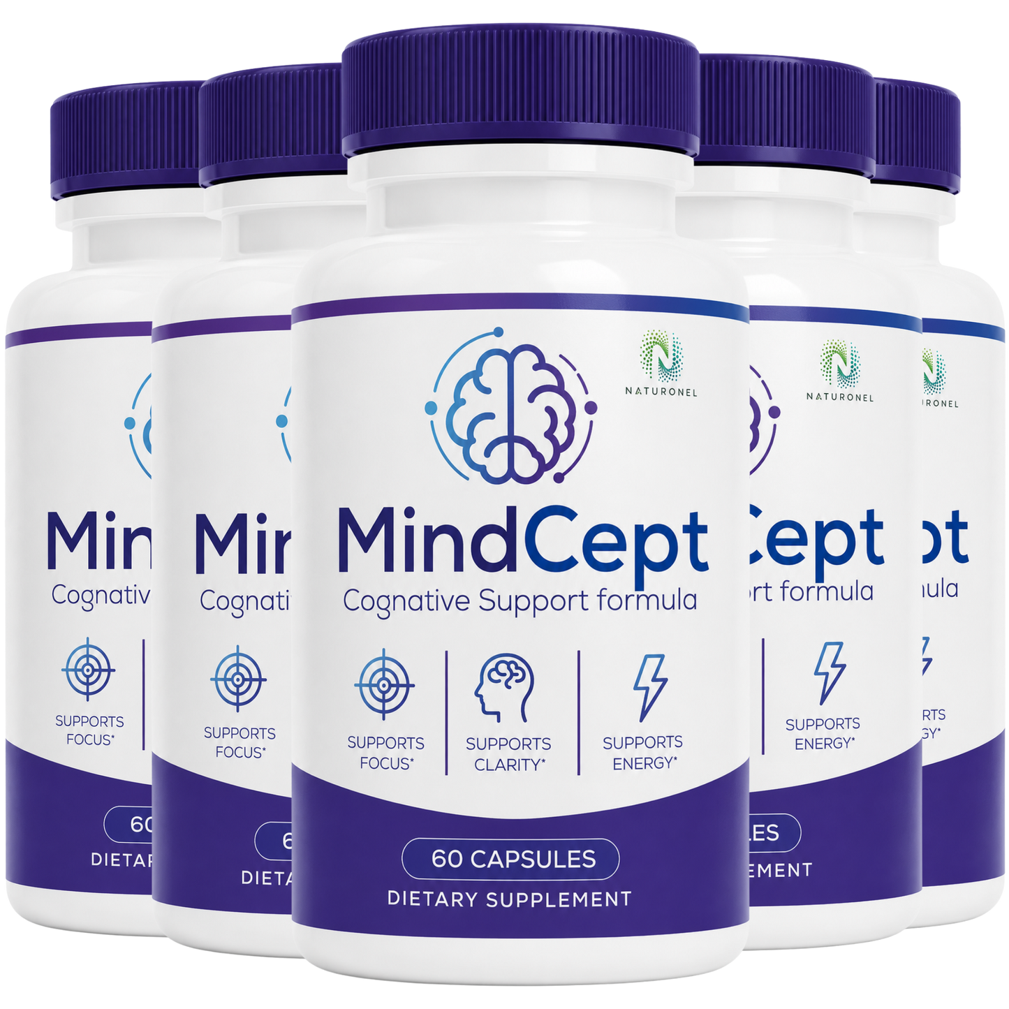 MindCept (5 Pack) Cognitive Support Formula – Brain Health Supplement for Focus, Memory, Mental Clarity & Cognitive Performance, Daily Nootropic Blend with Vitamins, Minerals & Botanical Extracts