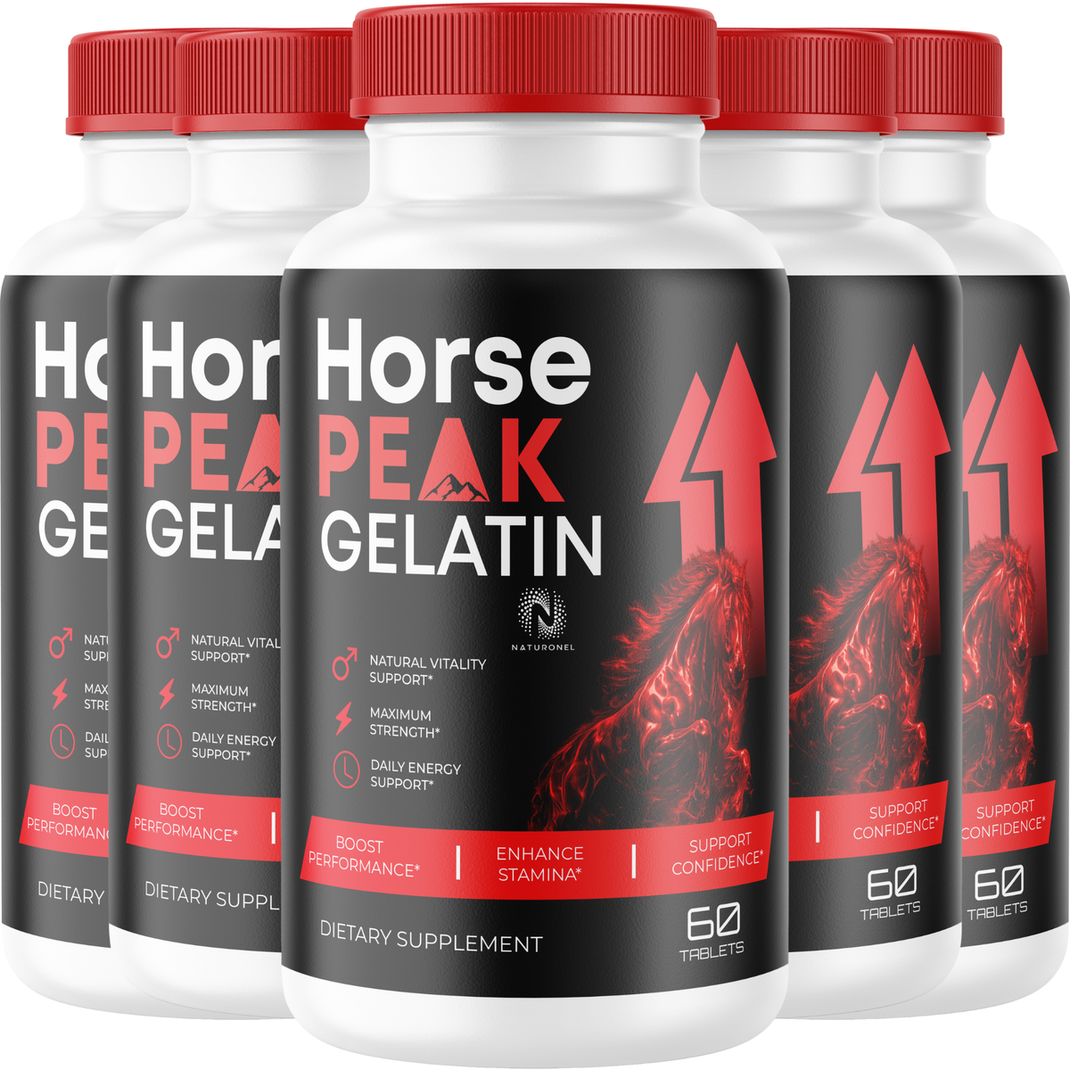 Horse Peak Gelatin Tablets for Men - Longjack Tongkat Ali, Maca Root, L-Arginine, Tribulus, Muira Puama, Ginseng, Zinc & Boron Complex - Daily Men's Vitality Formula