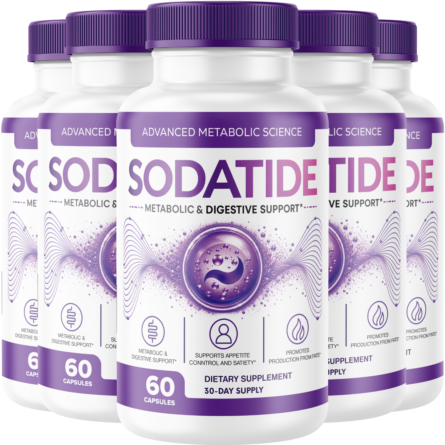 Sodatide (5 Pack) Metabolic & Digestive Support Supplement with Green Tea, Green Coffee Bean, Garcinia Cambogia, Raspberry Ketone & Caffeine Appetite Support Formula