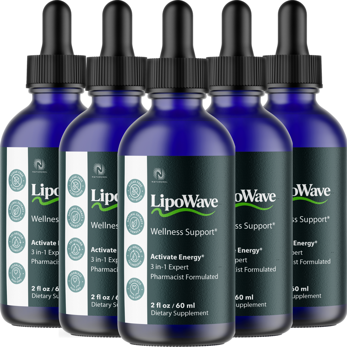 LipoWave 3-in-1 Liquid Supplement (5 Pack) – L-Arginine, L-Glutamine & L-Tryptophan – Energy, Vitality & Daily Wellness Support