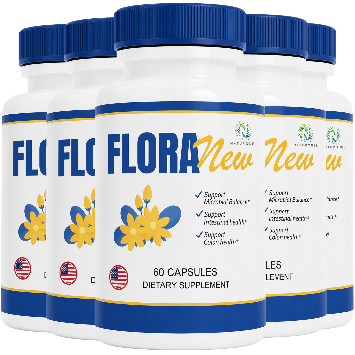 Flora New (5 Pack) Premium Multi-Ingredient Daily Wellness Formula with Raspberry Ketones, African Mango, Green Tea Extract, Apple Cider Vinegar & Grape Seed Extract