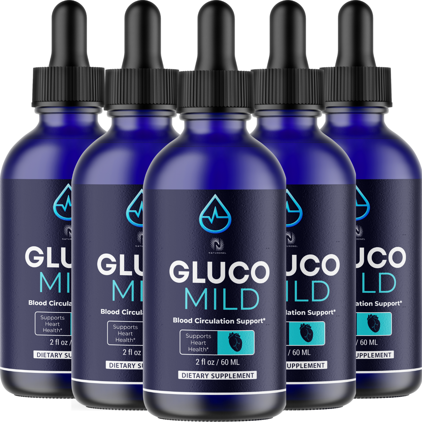 Gluco Mild (5 Pack) Liquid Supplement – Blood Circulation & Heart Health Support, L-Arginine HCl, L-Glutamine & L-Tryptophan