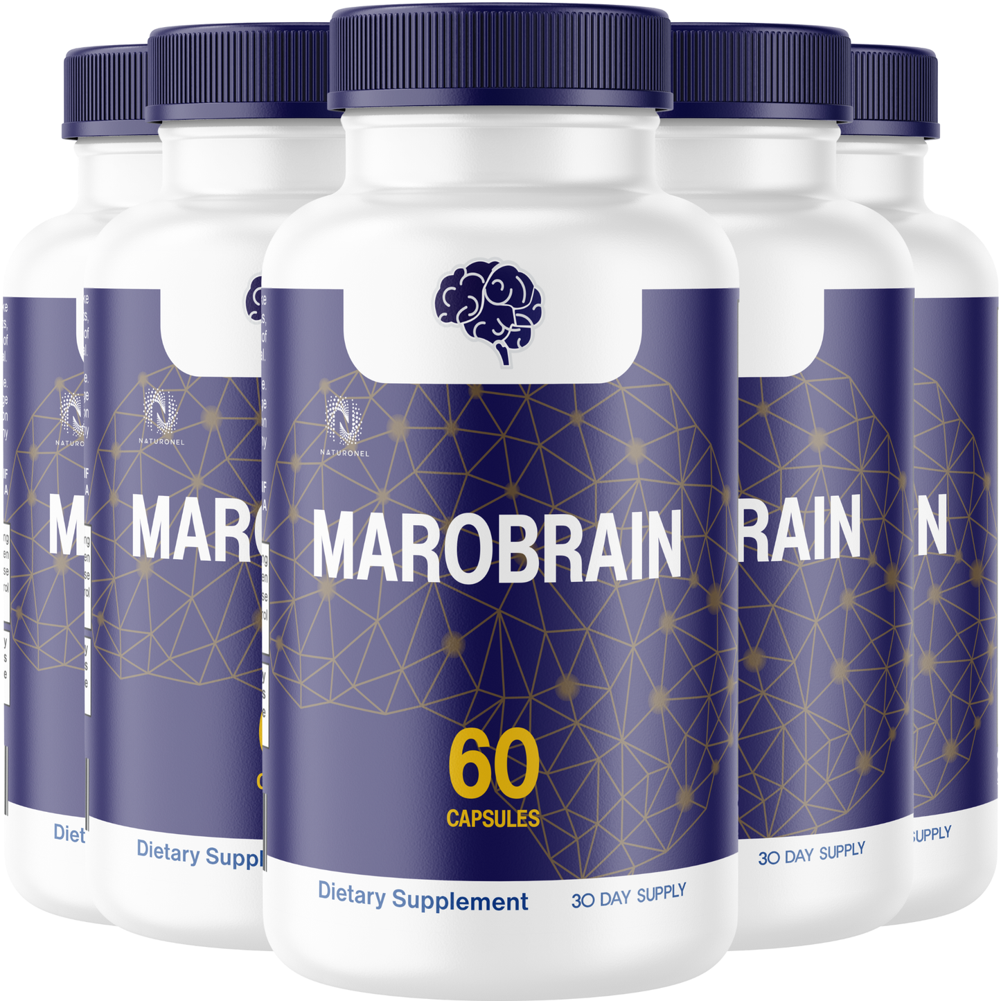 MAROBRAIN (5 Pack) Brain Supplement – Advanced Nootropic Formula with DMAE, Bacopa, Huperzine A, GABA, DHA, L-Glutamine & Essential Vitamins – Memory, Focus & Mental Clarity Support