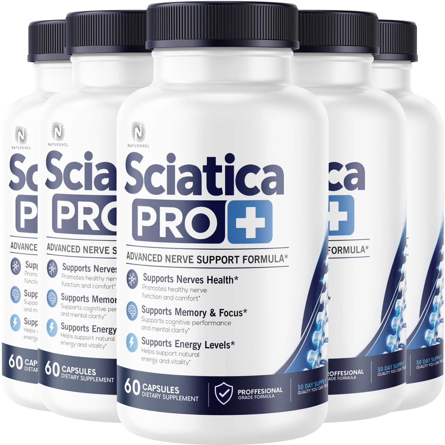 Sciatica Pro+ (5 Pack) Advanced Nerve Support Supplement with Turmeric, Glucosamine, Chondroitin, Boswellia, MSM, Ginger & BioPerine®, Joint & Nerve Health Formula
